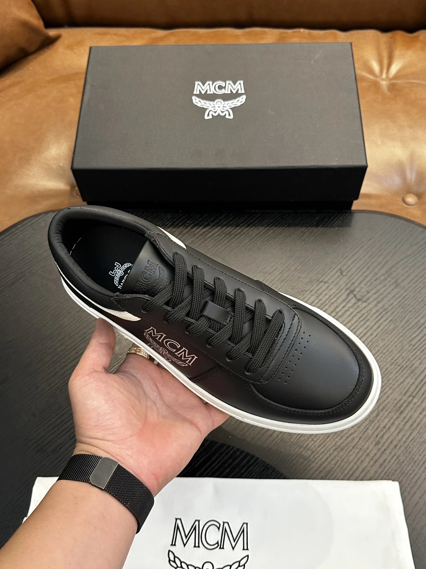 MCM Skystream Cubic Monogram Jacquard Sneaker Black - Gallery Image 2 - Detailed View