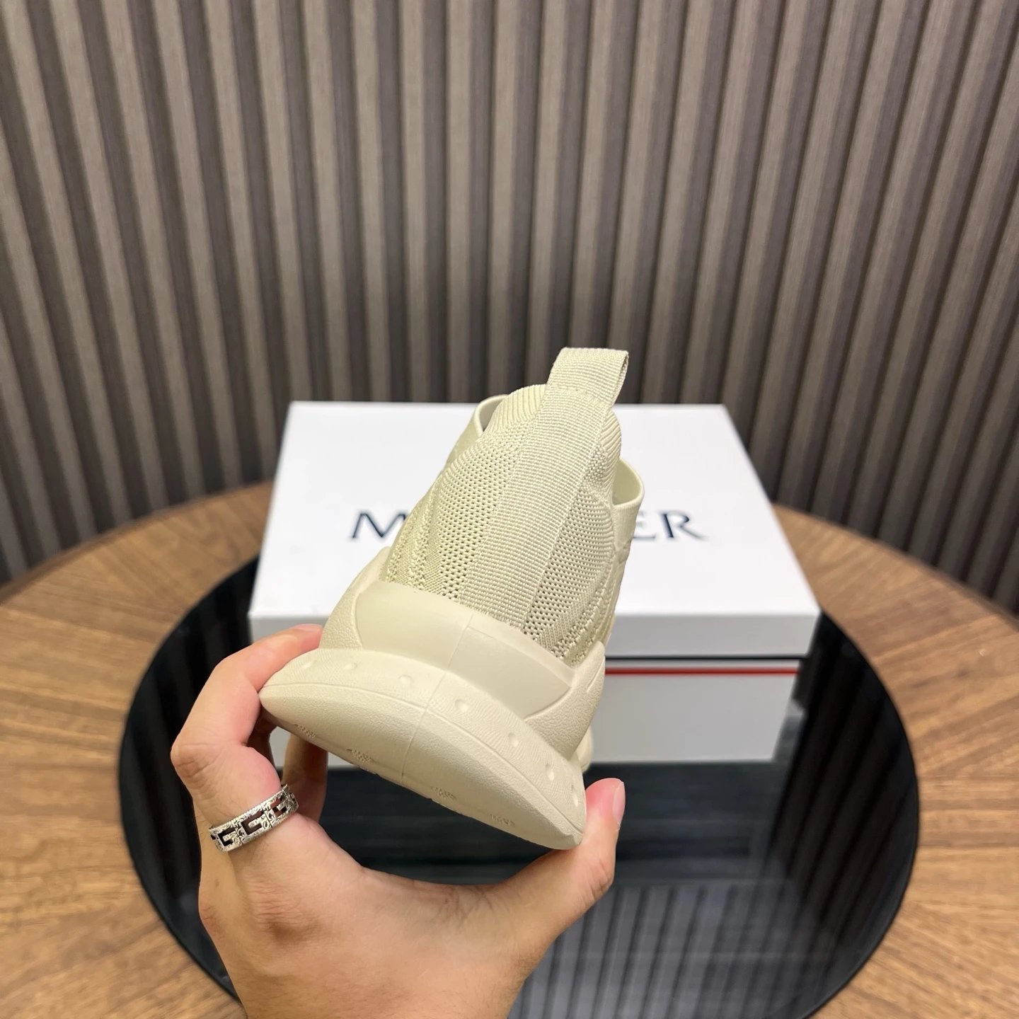 Moncler Ultra-light Knit Beige Sneakers  - Gallery Image 9 - Detailed View