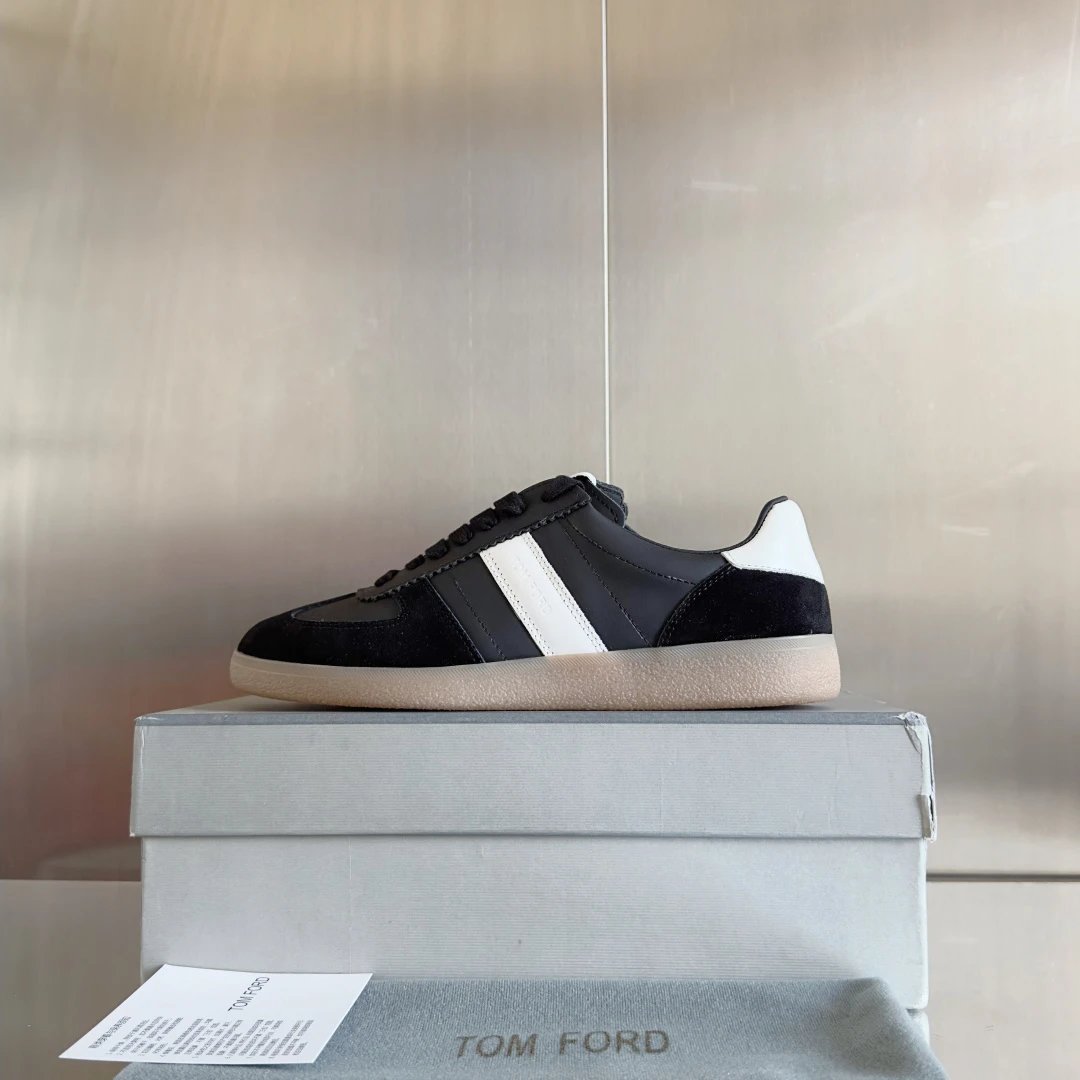 Suede Leather Trainer Sneakers Ivory Black - Related Product - Cnfans