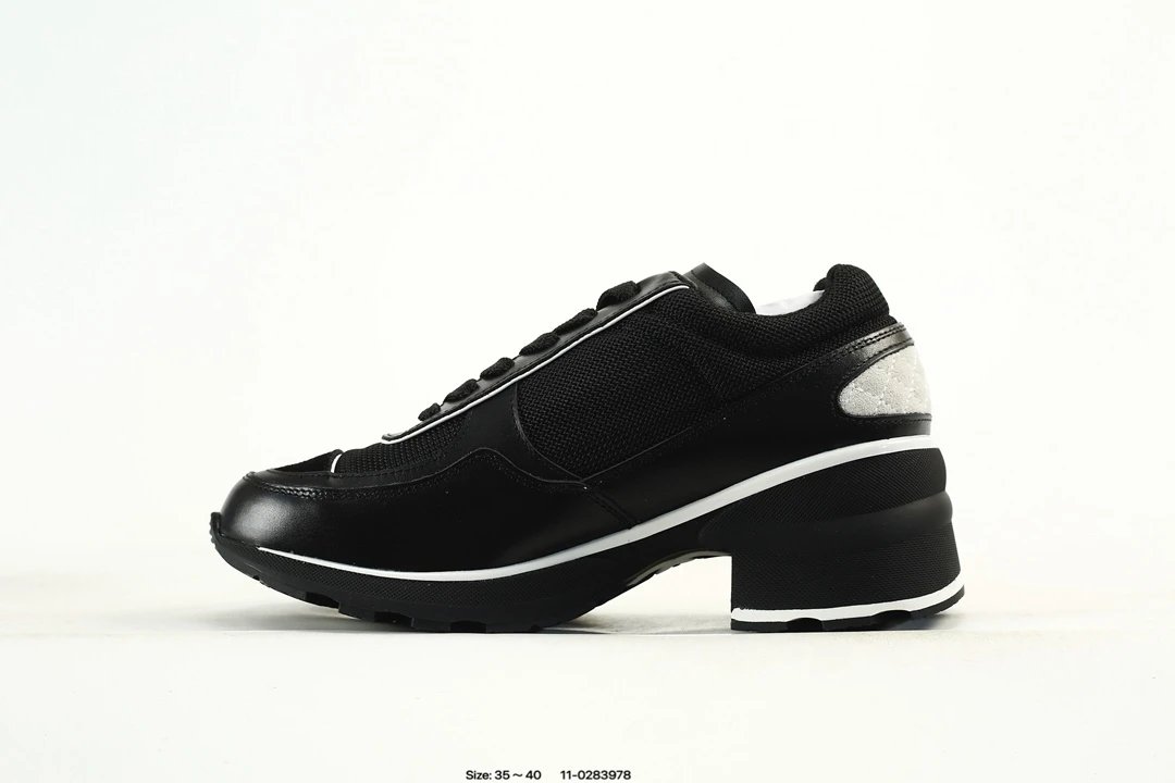 Women's Calfskin Lace-Up Low Top Chunky Sneakers Ebony Black - Gallery Image 3 - Detailed View