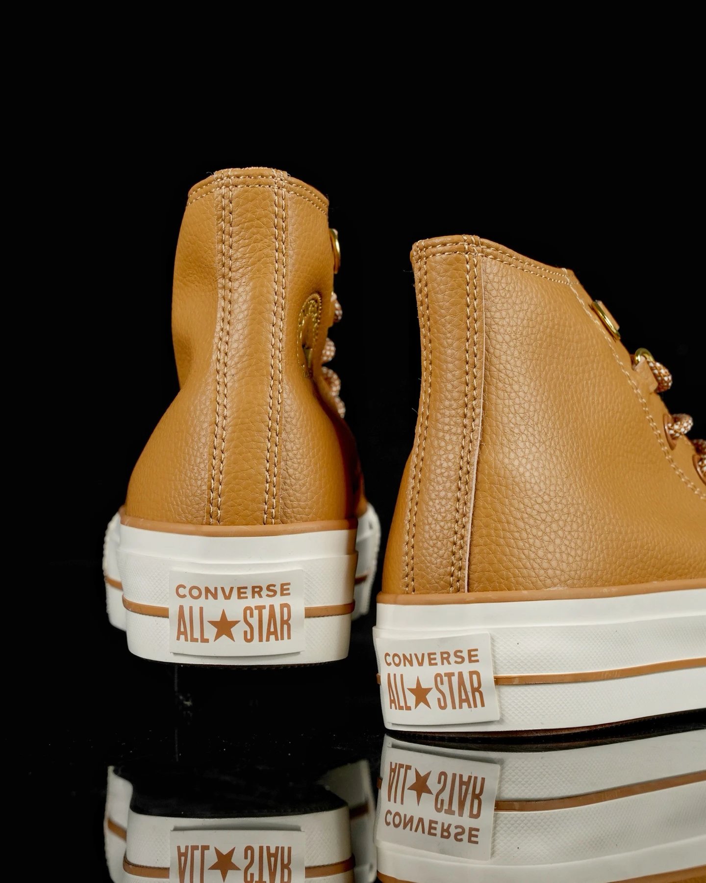 Platform Leather High Top Sneakers Caramel Brown - Gallery Image 8 - Detailed View