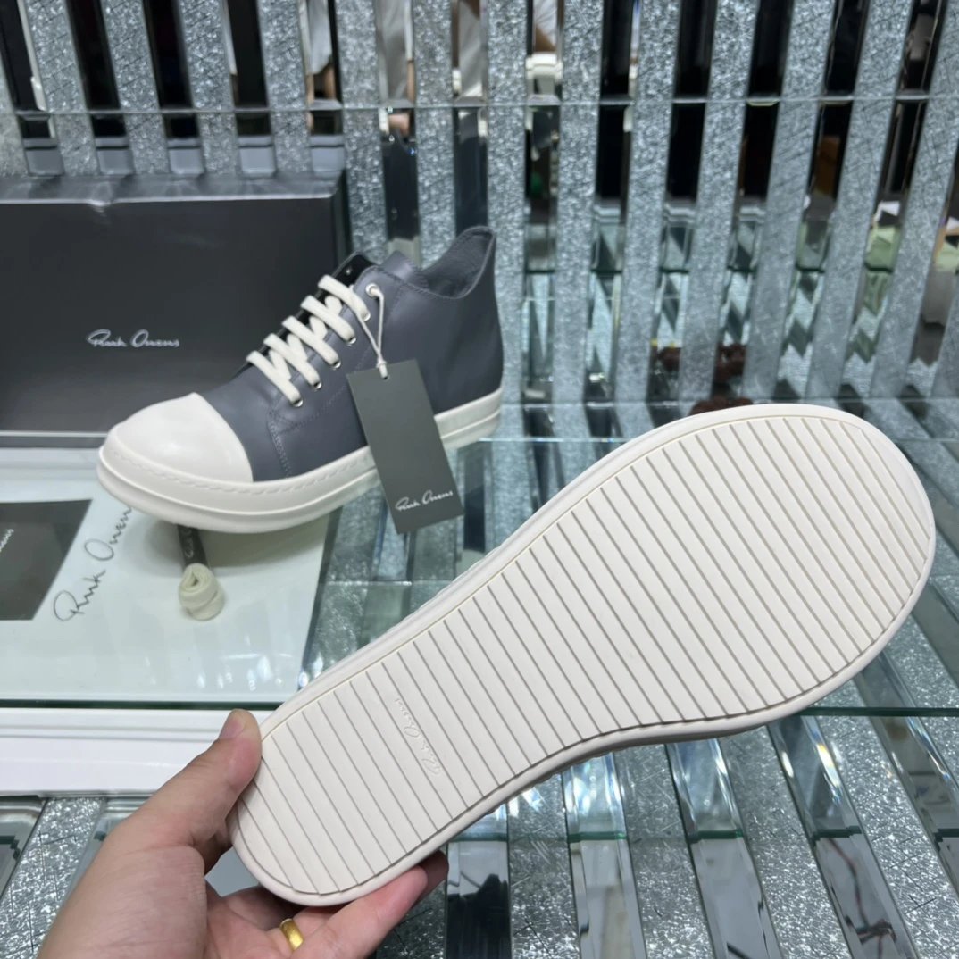 Rick Owens Leather Sneakers Gray - Gallery Image 9 - Detailed View