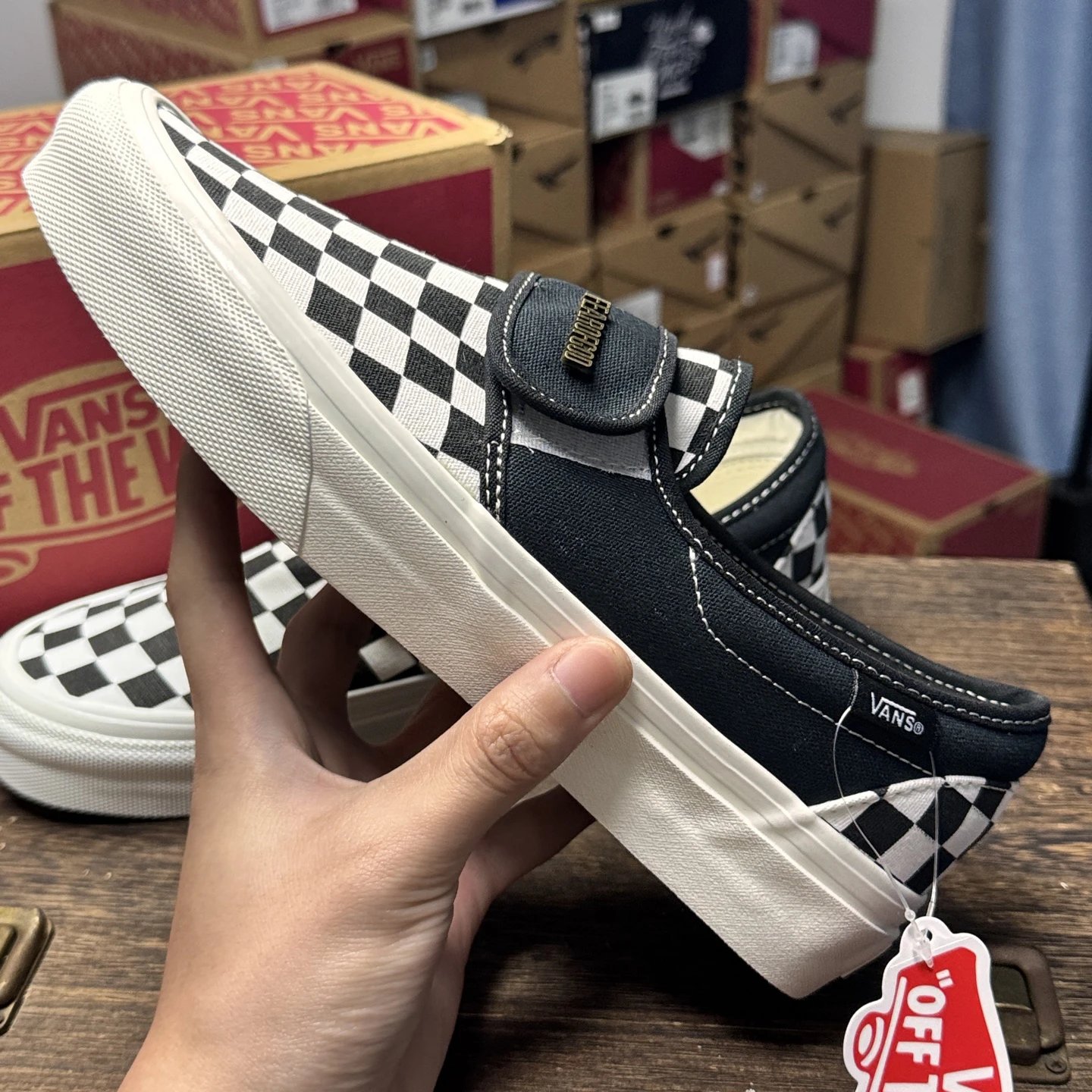 Slip On Skate Shoes Suede Checkered Ivory - Gallery Image 7 - Detailed View