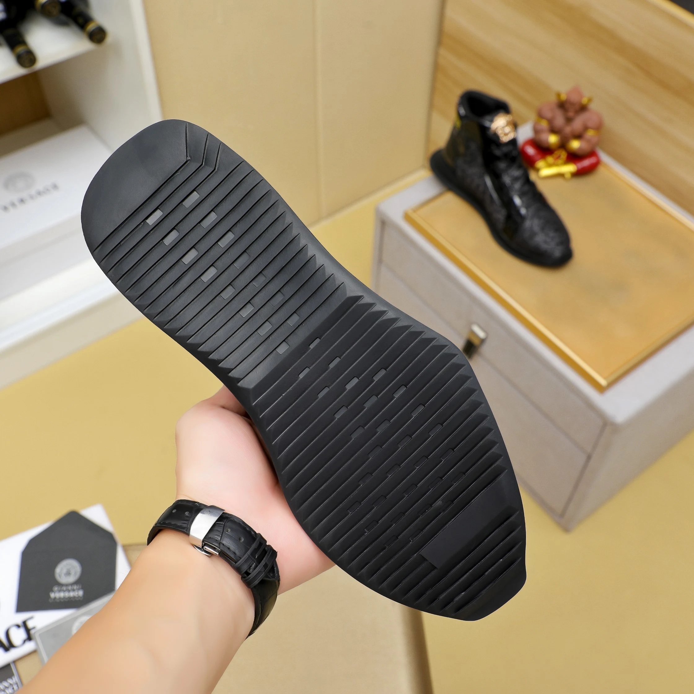 Luxury Lambskin High Top Sneakers Onyx Black - Gallery Image 9 - Detailed View