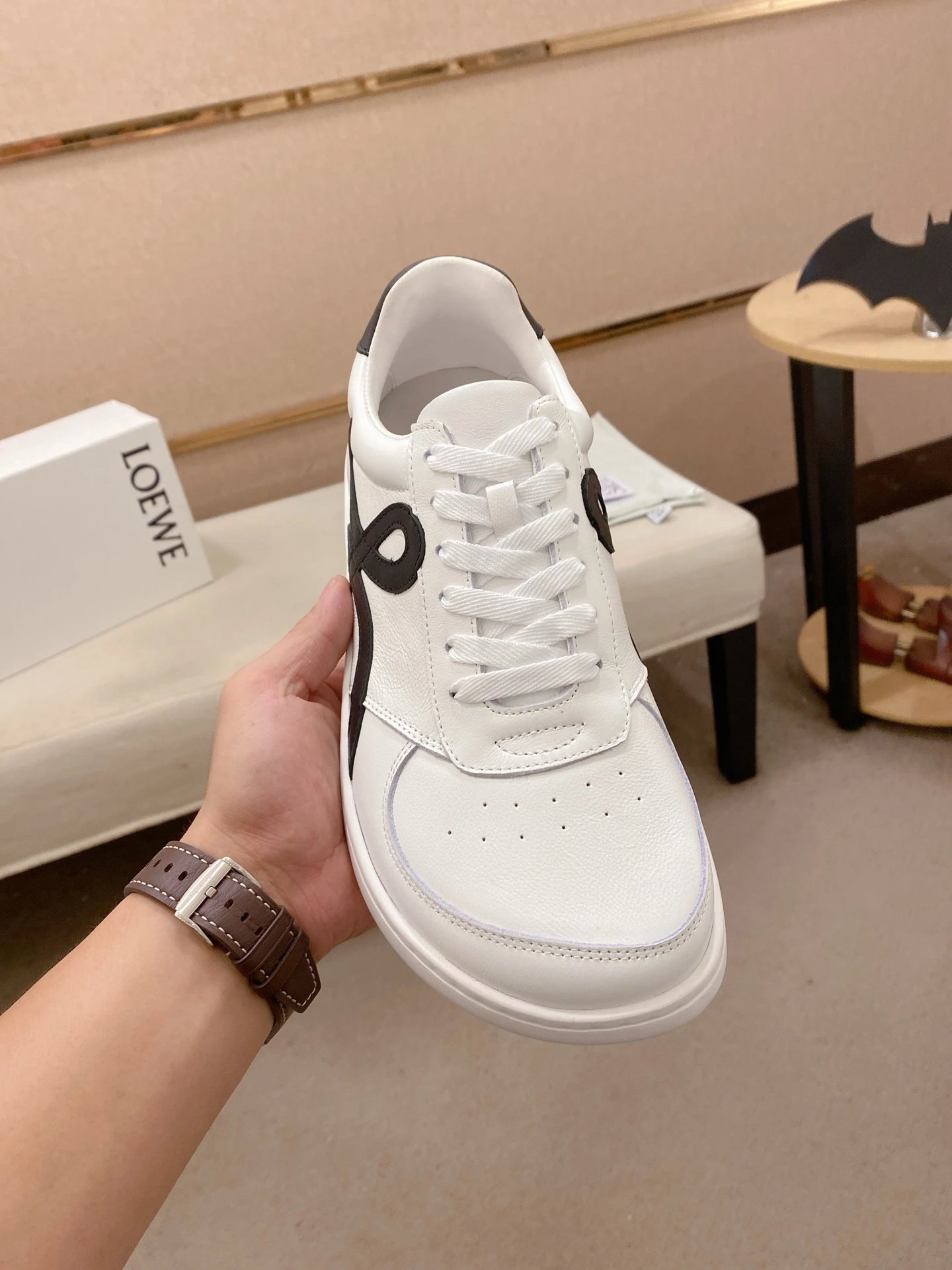 Loewe White Leather Sneakers Black Accent - Gallery Image 2 - Detailed View