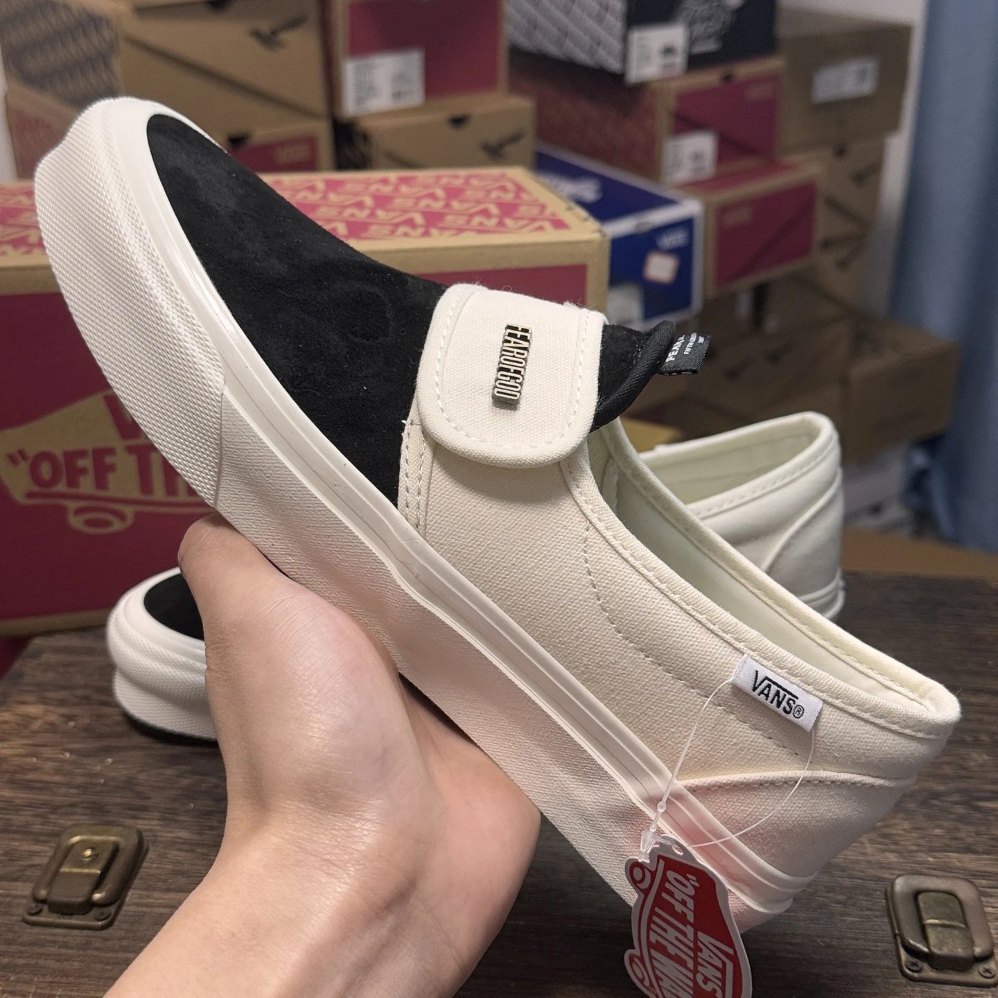 Suede Slip On Skate Shoes Ivory Black - Gallery Image 7 - Detailed View