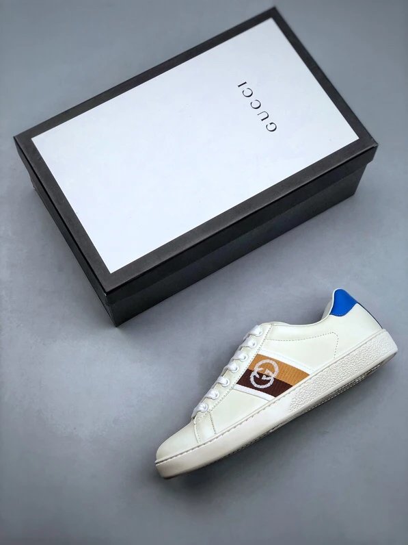 Gucci Bee White Blue Sneakers Embroidered Logo - Gallery Image 3 - Detailed View