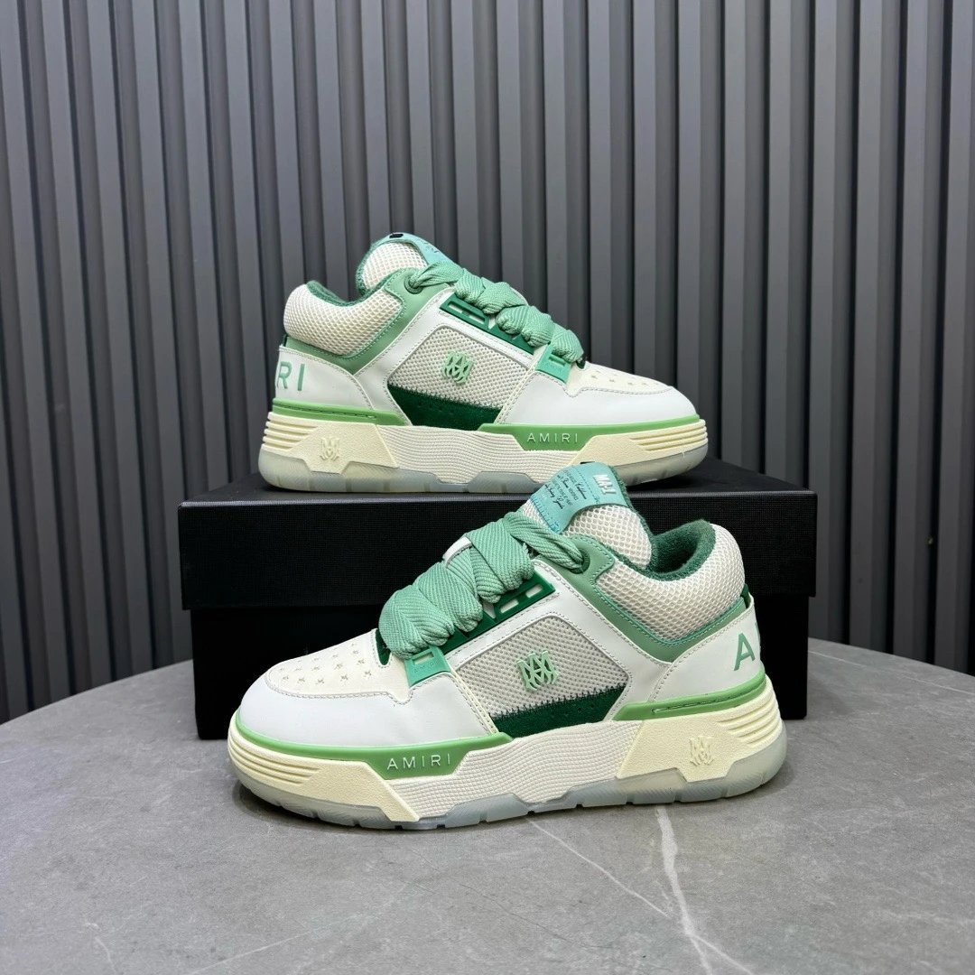 Luxury Low Top Leather Sneakers Mesh Panel Mint Green - Gallery Image 6 - Detailed View