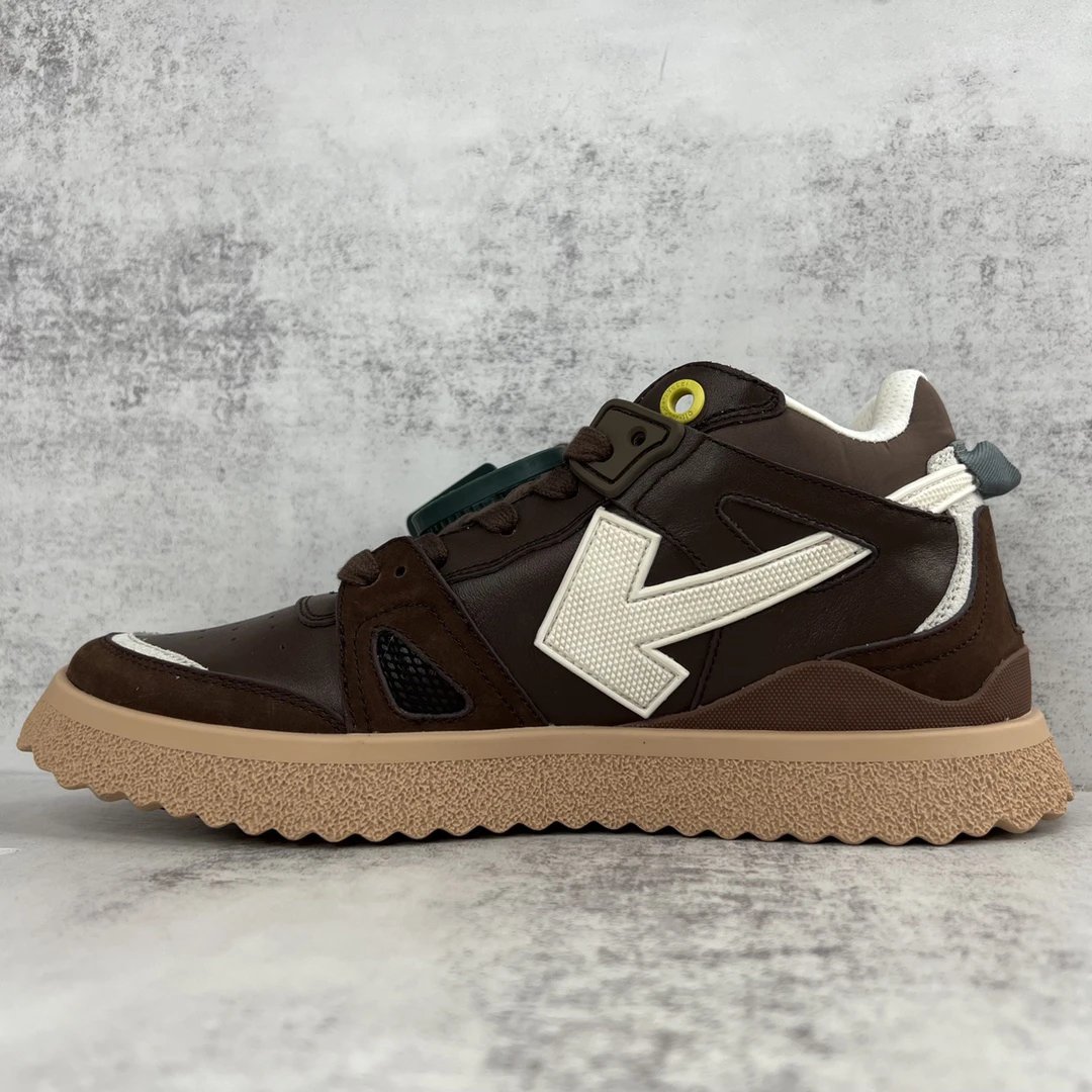 Retro Arrow Leather Mesh Sneakers Coffee Brown - Gallery Image 7 - Detailed View