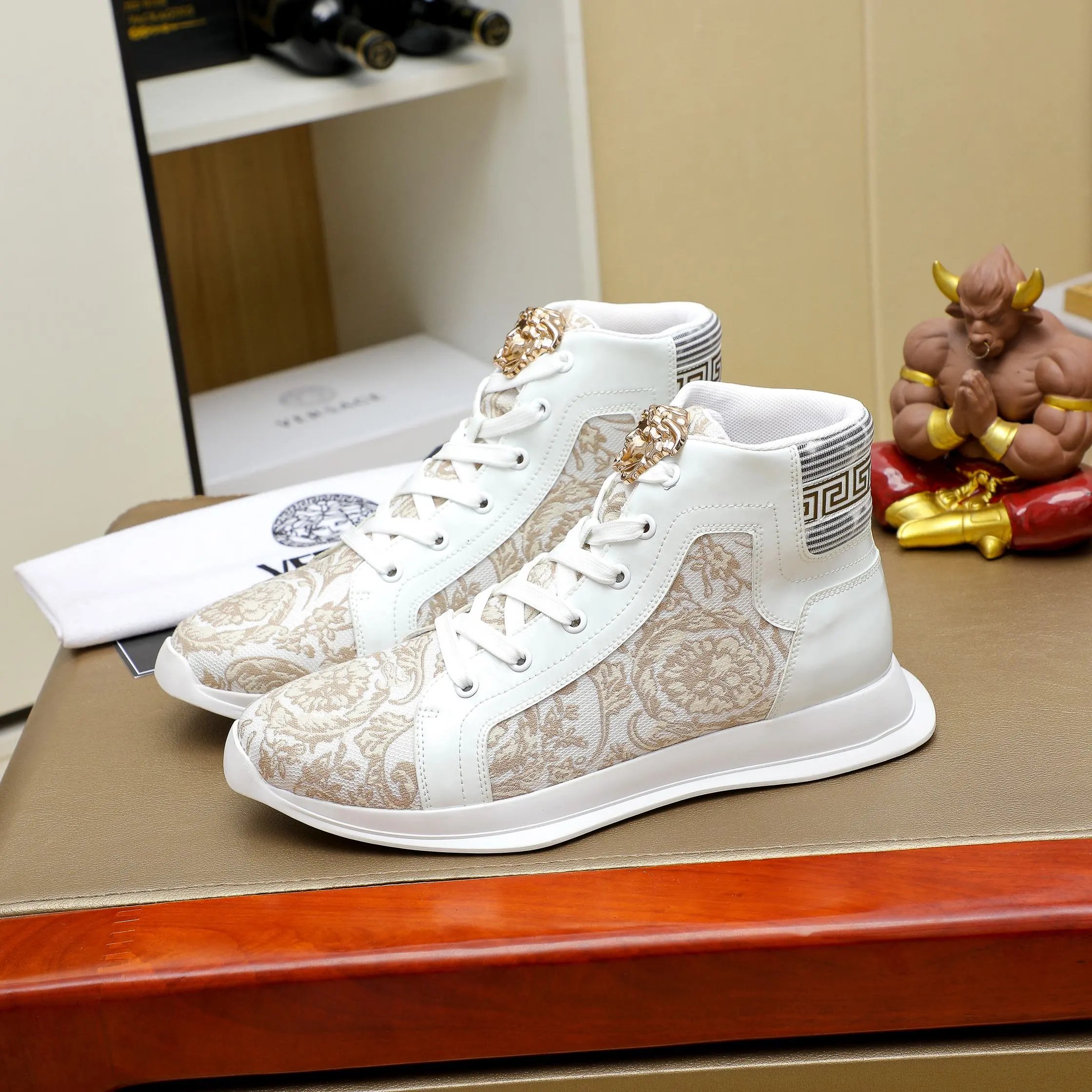 Baroque Leather High Top Sneakers Ivory - Related Product - Cnfans