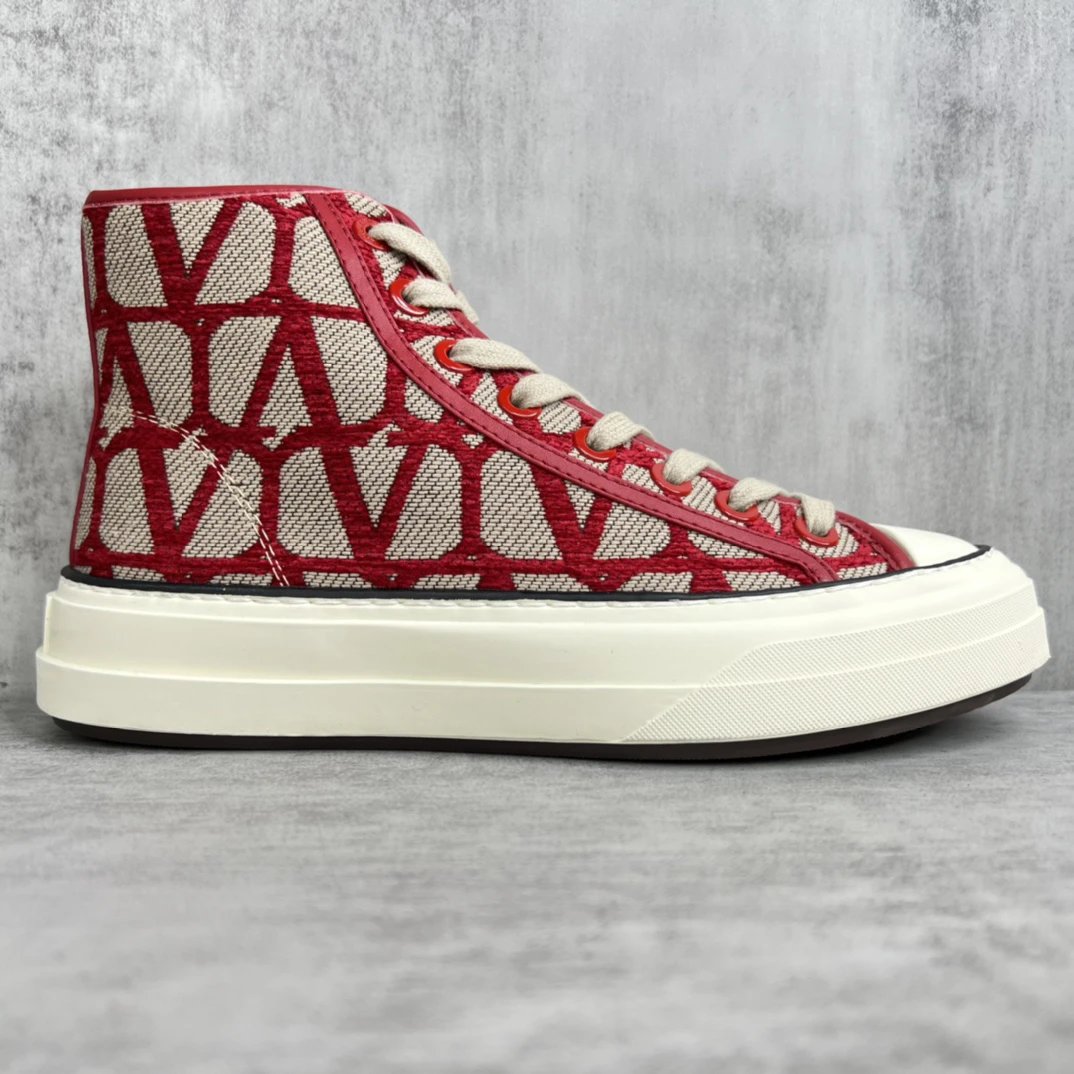 High Top Canvas Sneakers Ivory Crimson - Gallery Image 6 - Detailed View