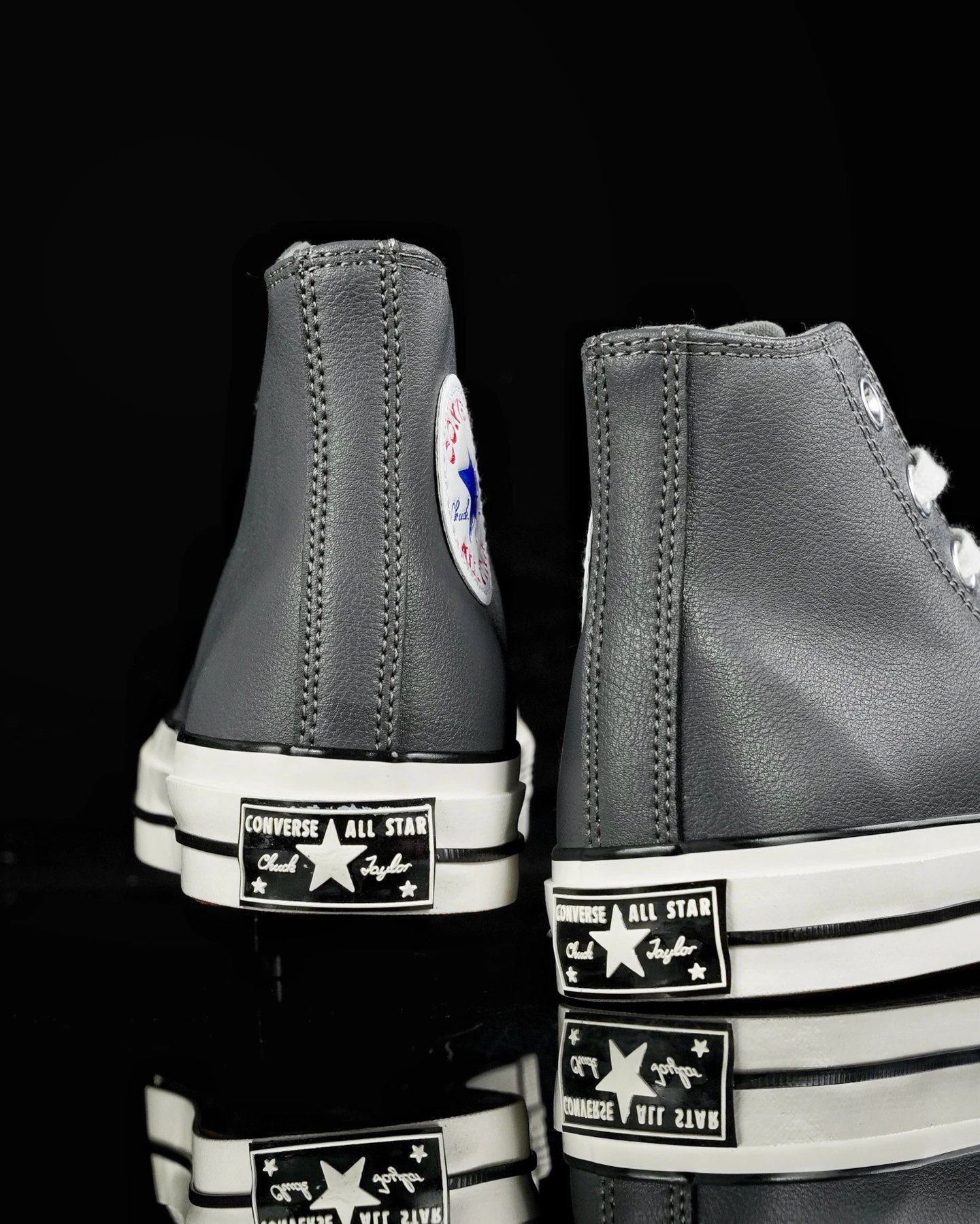 Vintage Leather High Top Sneakers Retro Gray - Gallery Image 8 - Detailed View