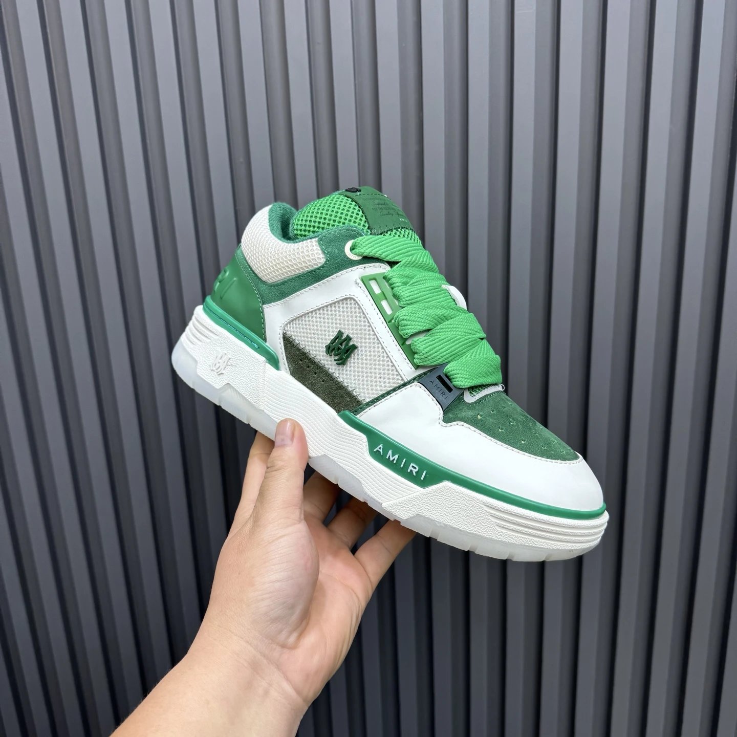 Luxury Low Top Leather Mesh Skate Sneakers Emerald Green - Gallery Image 3 - Detailed View