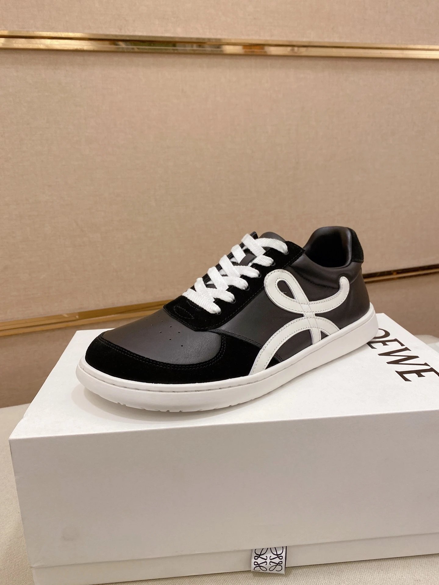 Loewe Black Leather Sneakers White Accent - High Quality Product Image - Cnfans