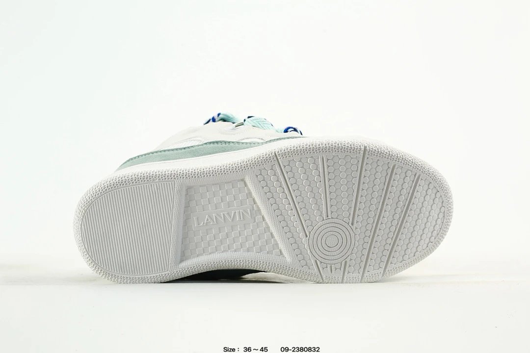Lanvin Curb Leather Sneakers White Blue - Gallery Image 7 - Detailed View