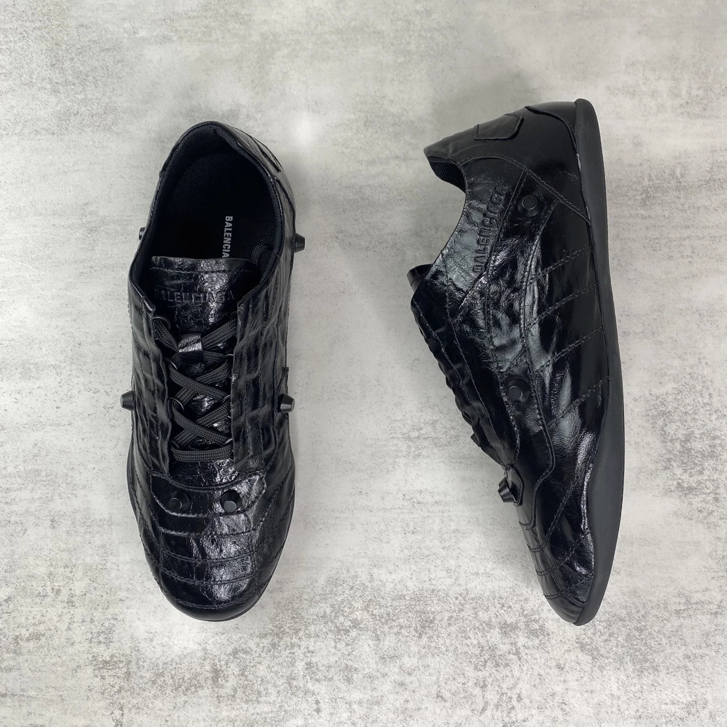 Punk Style Leather Lace-Up Shoes with Metal Studs Jet Black - Gallery Image 3 - Detailed View