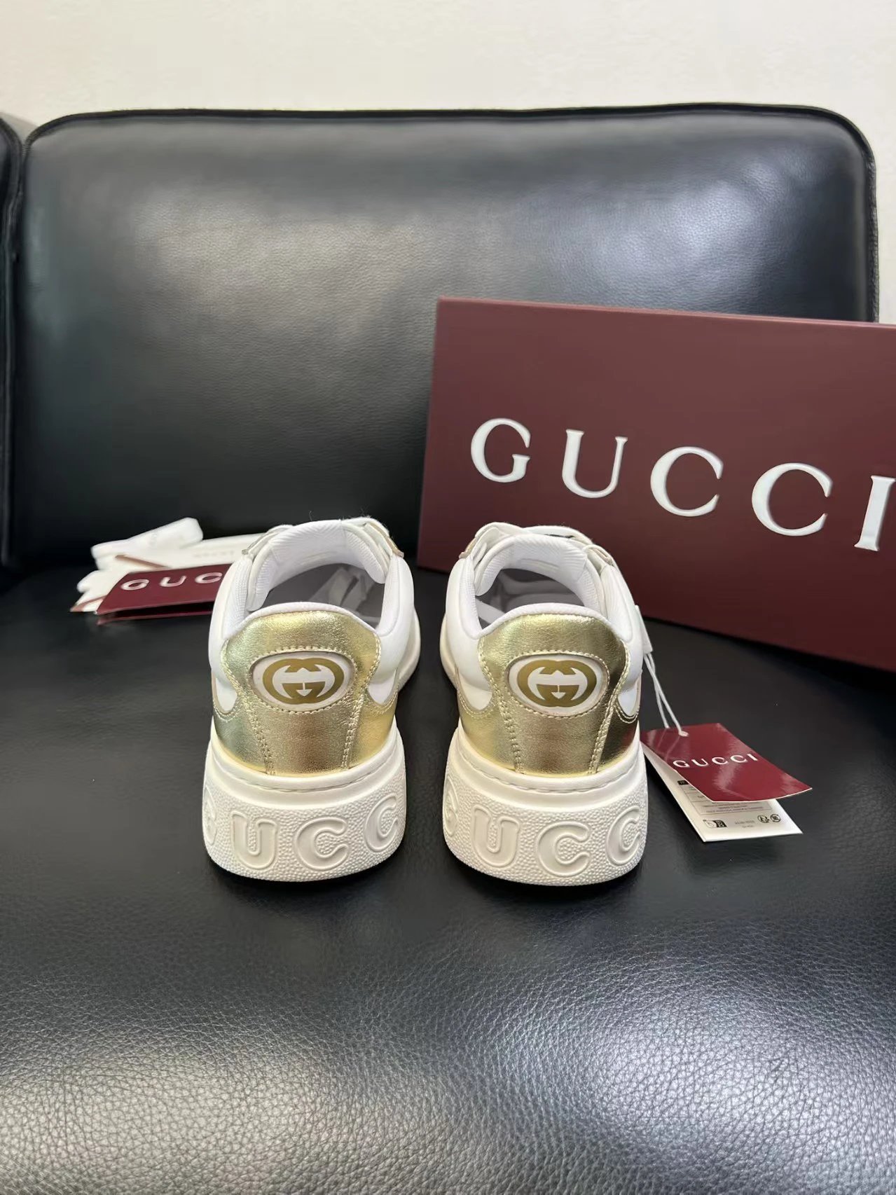 Gucci Men's Platform Sneakers Gold White - Gallery Image 7 - Detailed View