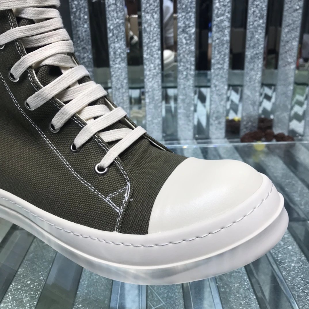 Rick Owens Canvas High-Top Sneakers Grey - Gallery Image 4 - Detailed View