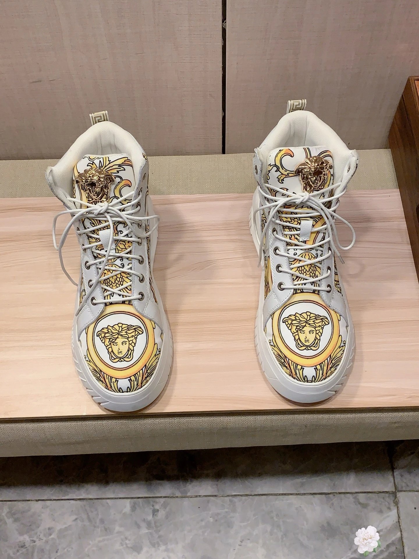 Baroque Leather High Top Sneakers White Gold - Gallery Image 5 - Detailed View