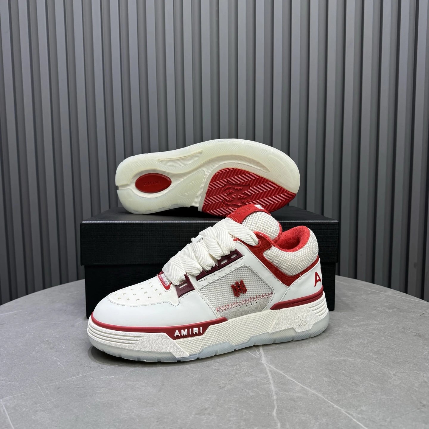 Low Top Leather Mesh Skate Sneakers Crimson White - Gallery Image 9 - Detailed View