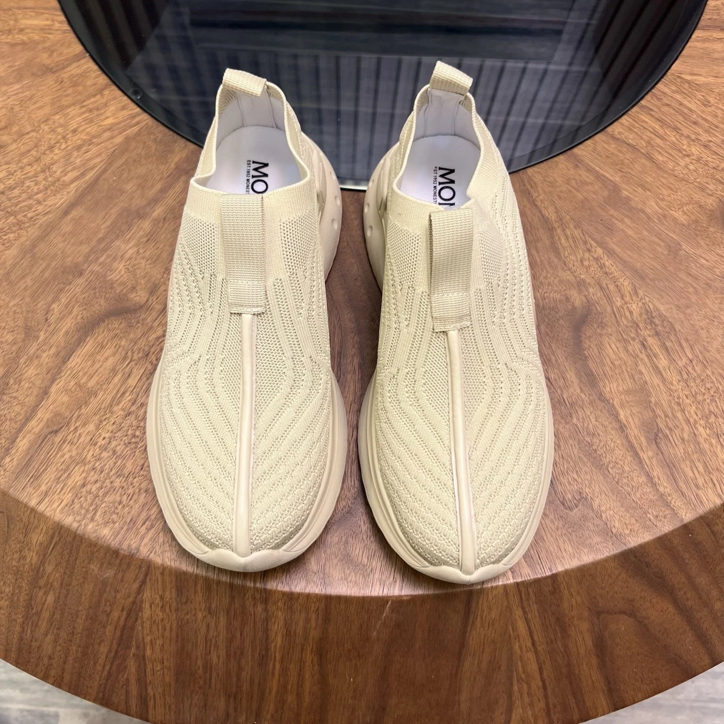 Moncler Ultra-light Knit Beige Sneakers  - Gallery Image 2 - Detailed View