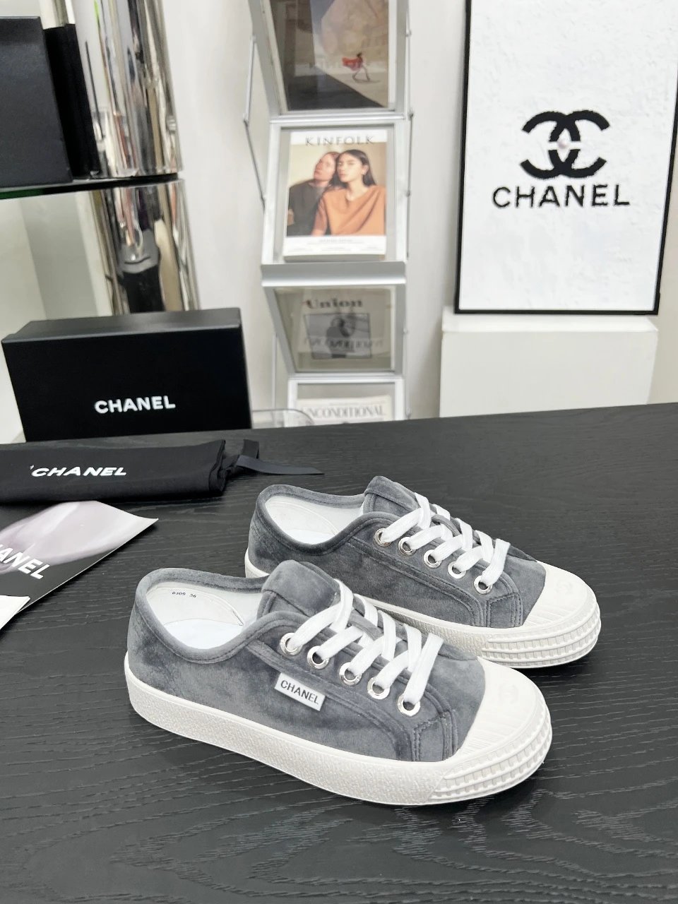 Chanel Vintage Velvet Sneakers Grey - High Quality Product Image - Cnfans