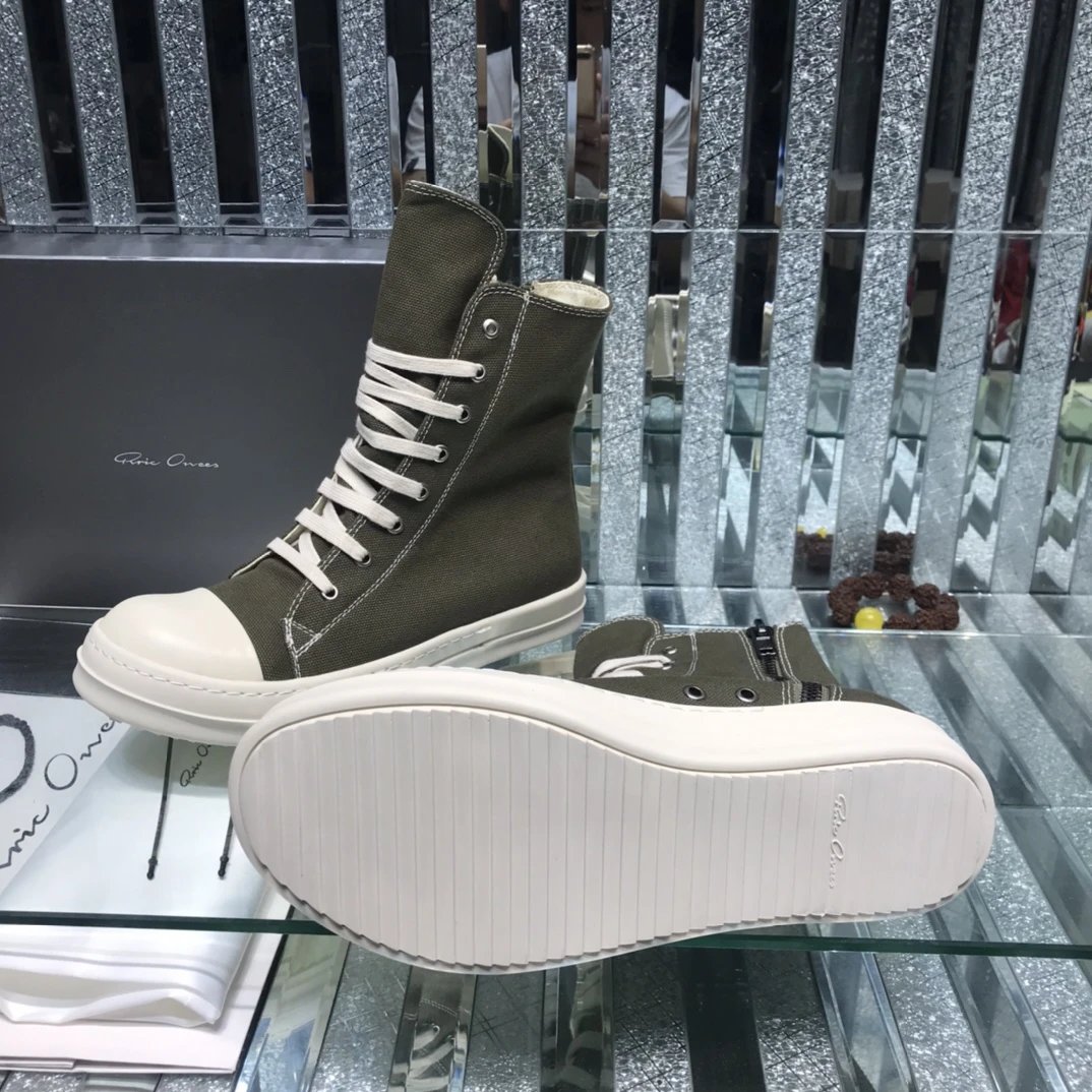 Rick Owens Canvas High-Top Sneakers Grey - Gallery Image 8 - Detailed View