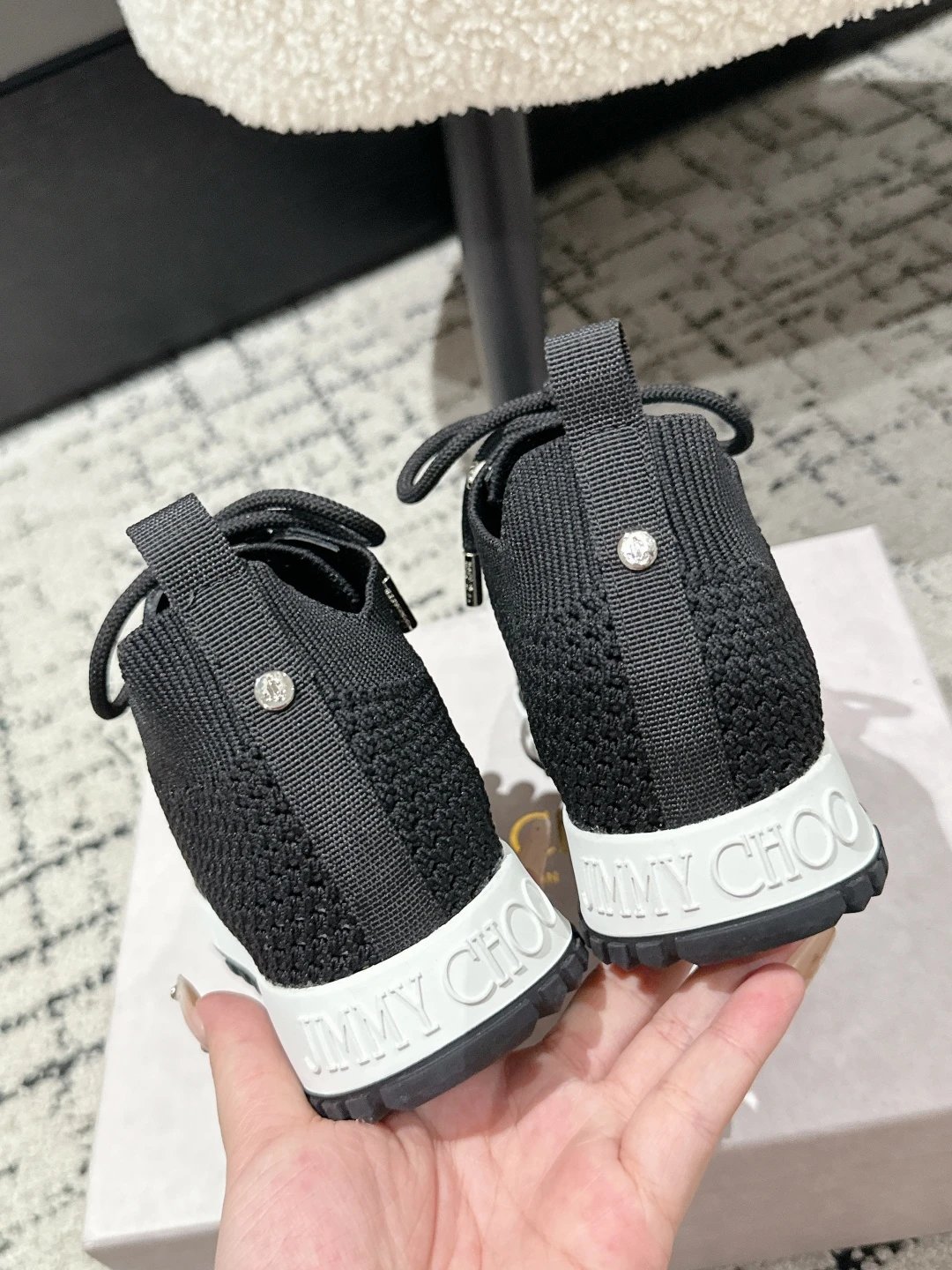 Jimmy Choo Black Knit Sneakers - Gallery Image 7 - Detailed View