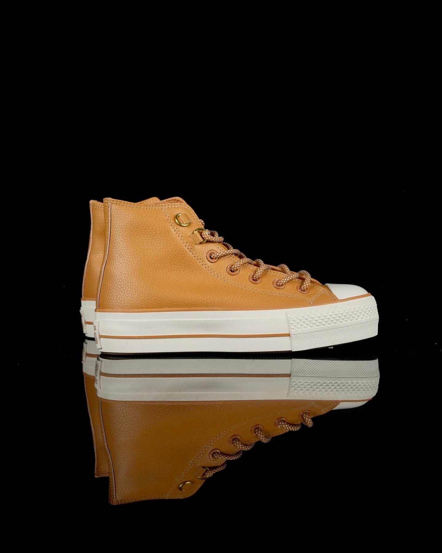 Platform Leather High Top Sneakers Caramel Brown - Gallery Image 3 - Detailed View