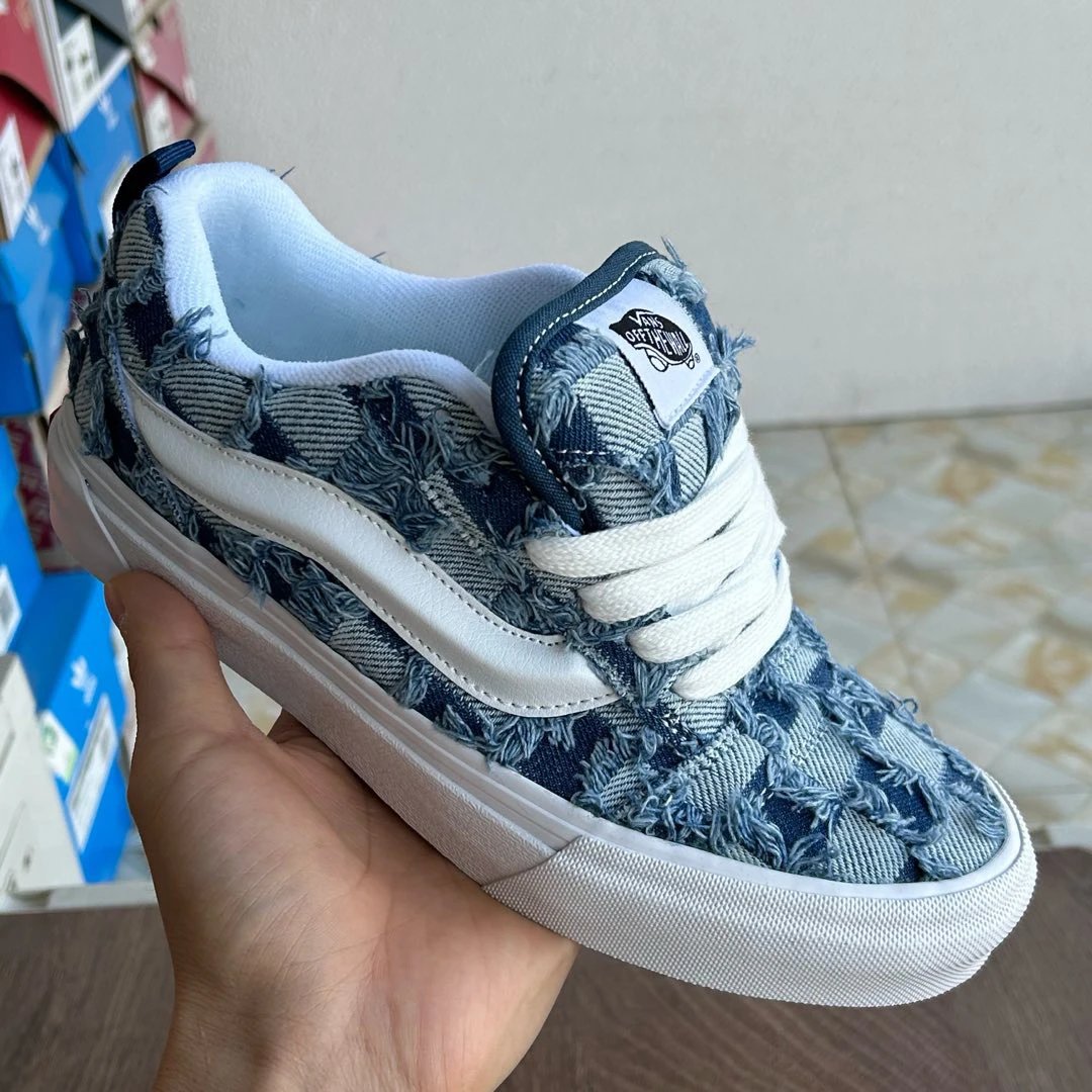 Plaid Denim Low Top Skate Shoes Indigo - Gallery Image 7 - Detailed View