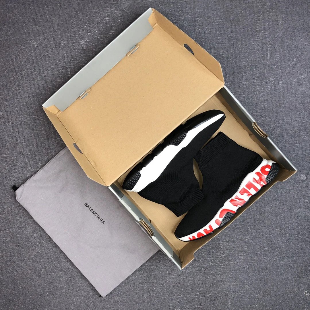 Unisex Sock Sneakers Breathable Knit Sole Black Crimson - Gallery Image 2 - Detailed View