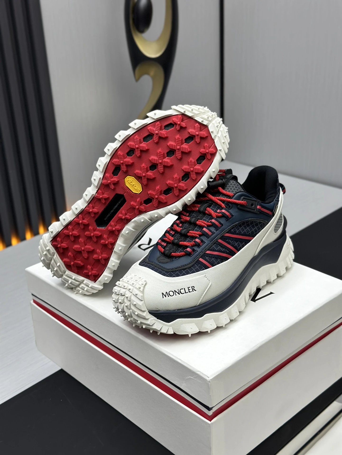 Moncler Trailgrip GTX Black Sneakers Red Stripes - Gallery Image 7 - Detailed View