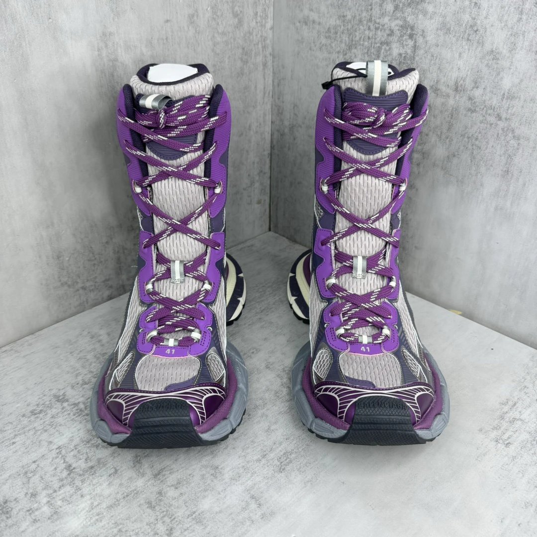 Retro Mesh High Top Dad Sneakers Grey Purple - Gallery Image 4 - Detailed View