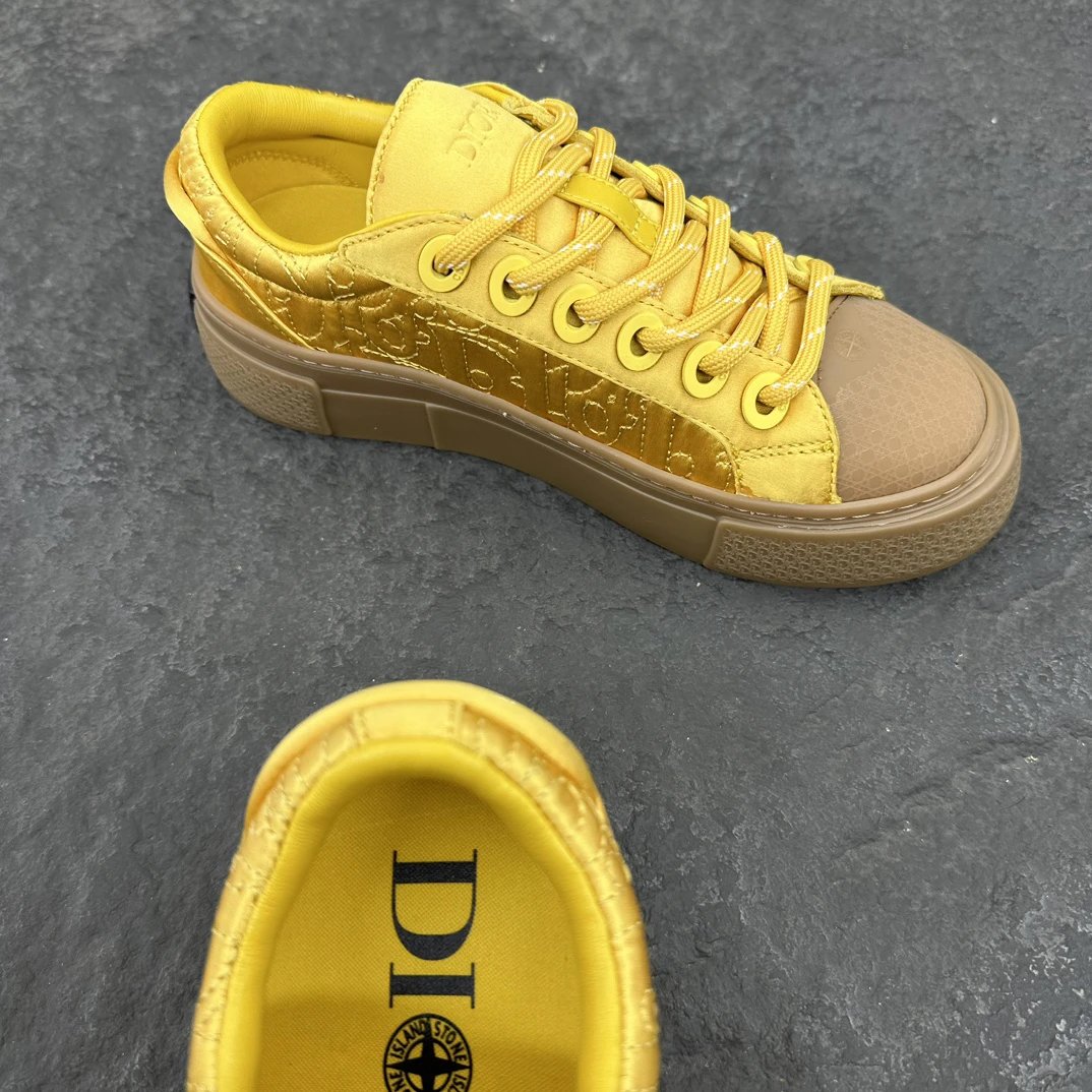 Yellow Oblique Print Cotton Sneakers - Gallery Image 5 - Detailed View