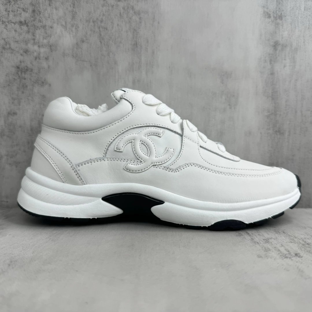 Luxury Leather Sneakers Panda Style with TPU Sole in Ivory White - Gallery Image 6 - Detailed View