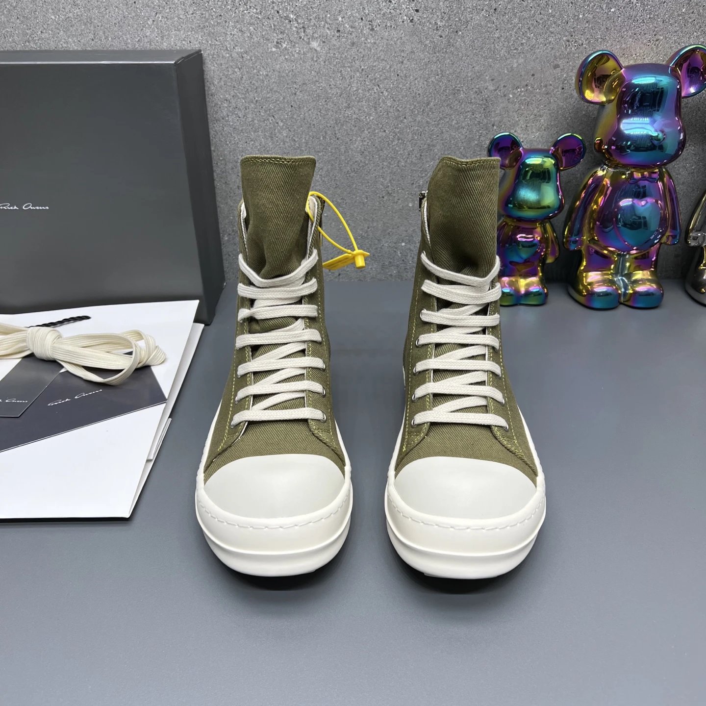 Rick Owens Casual High-Top Sneakers Green - Gallery Image 7 - Detailed View