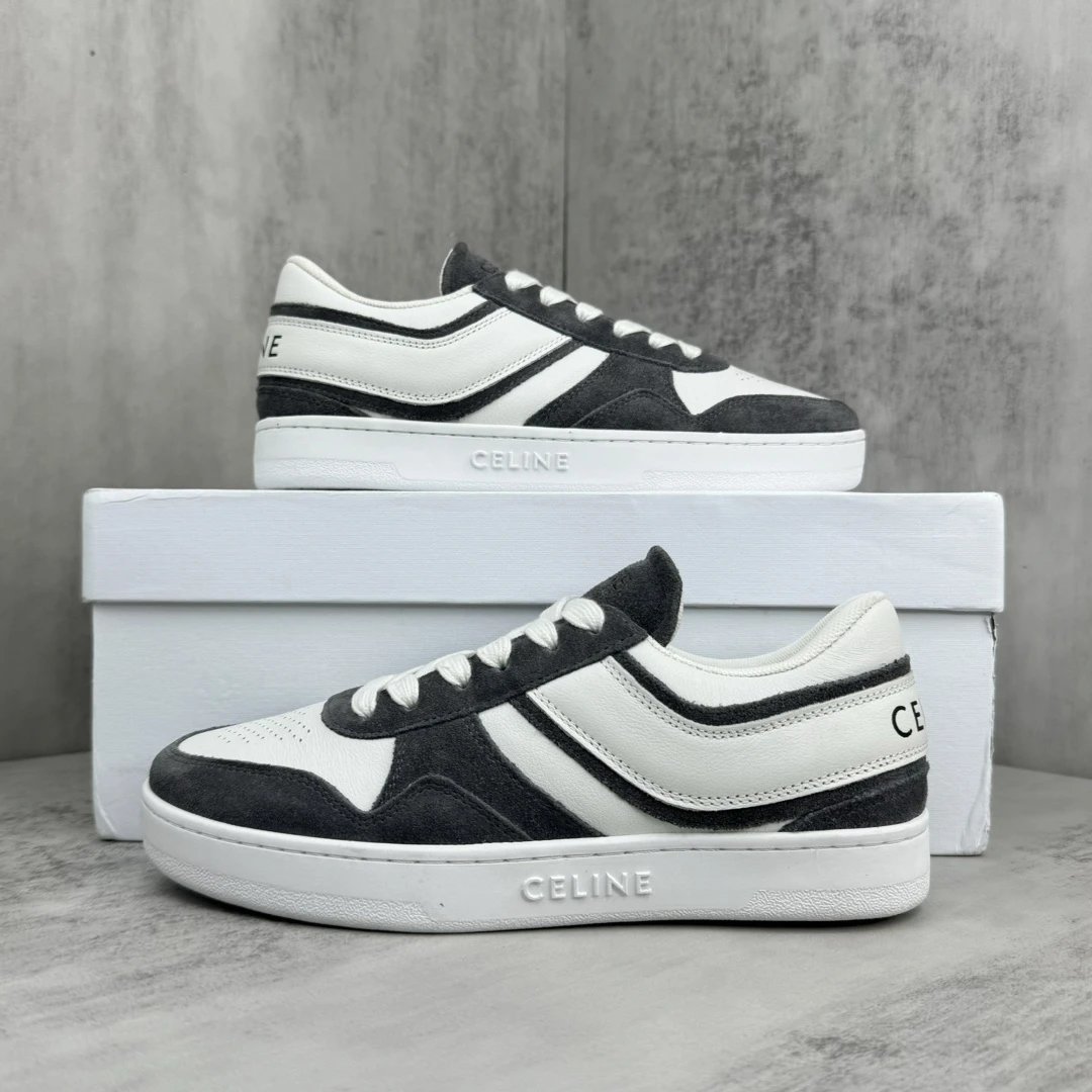 Unisex Leather Skate Sneakers with Grey Charcoal Trim - Gallery Image 9 - Detailed View