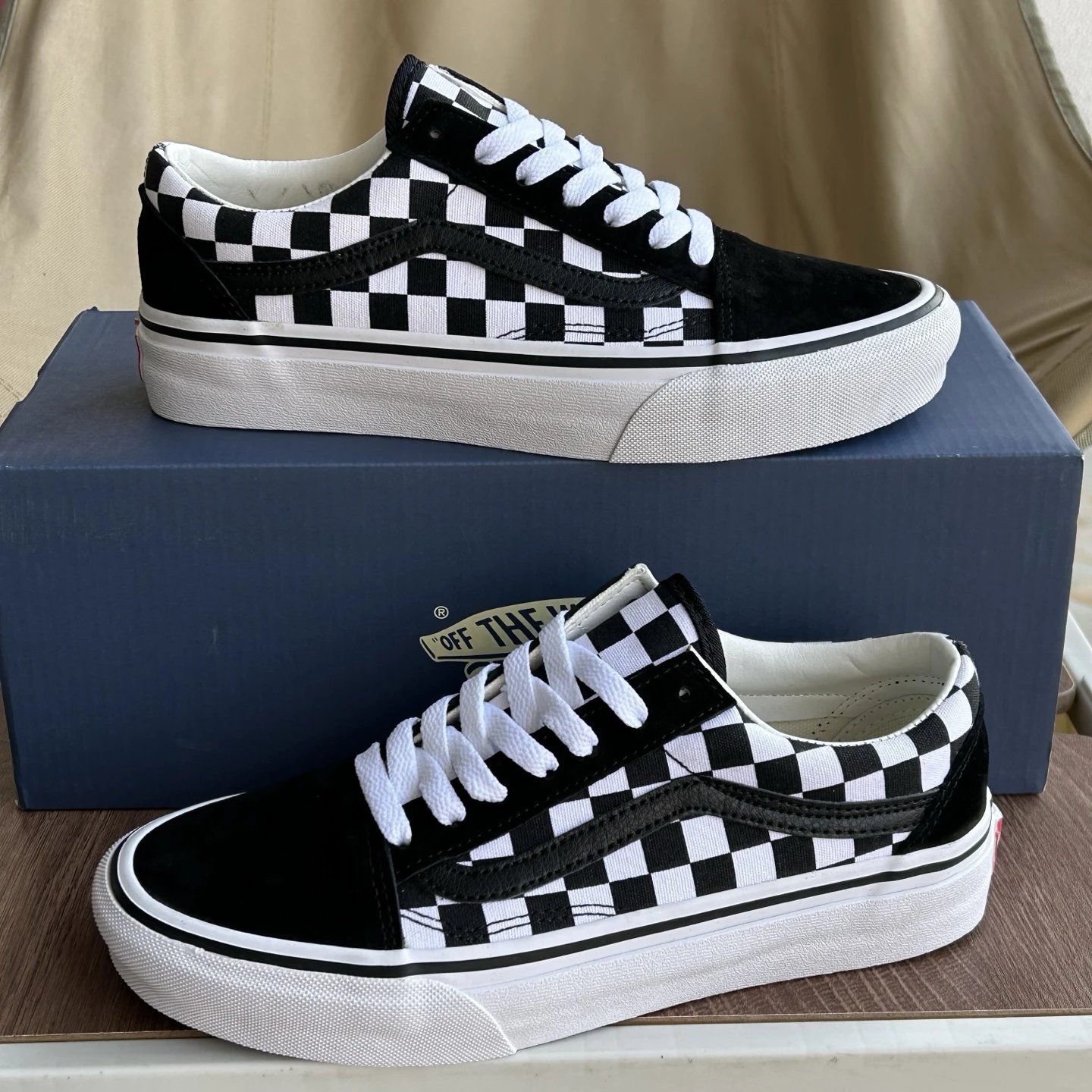 Old Skool Low Top Skate Shoes Ebony Ivory Checkered - Gallery Image 9 - Detailed View