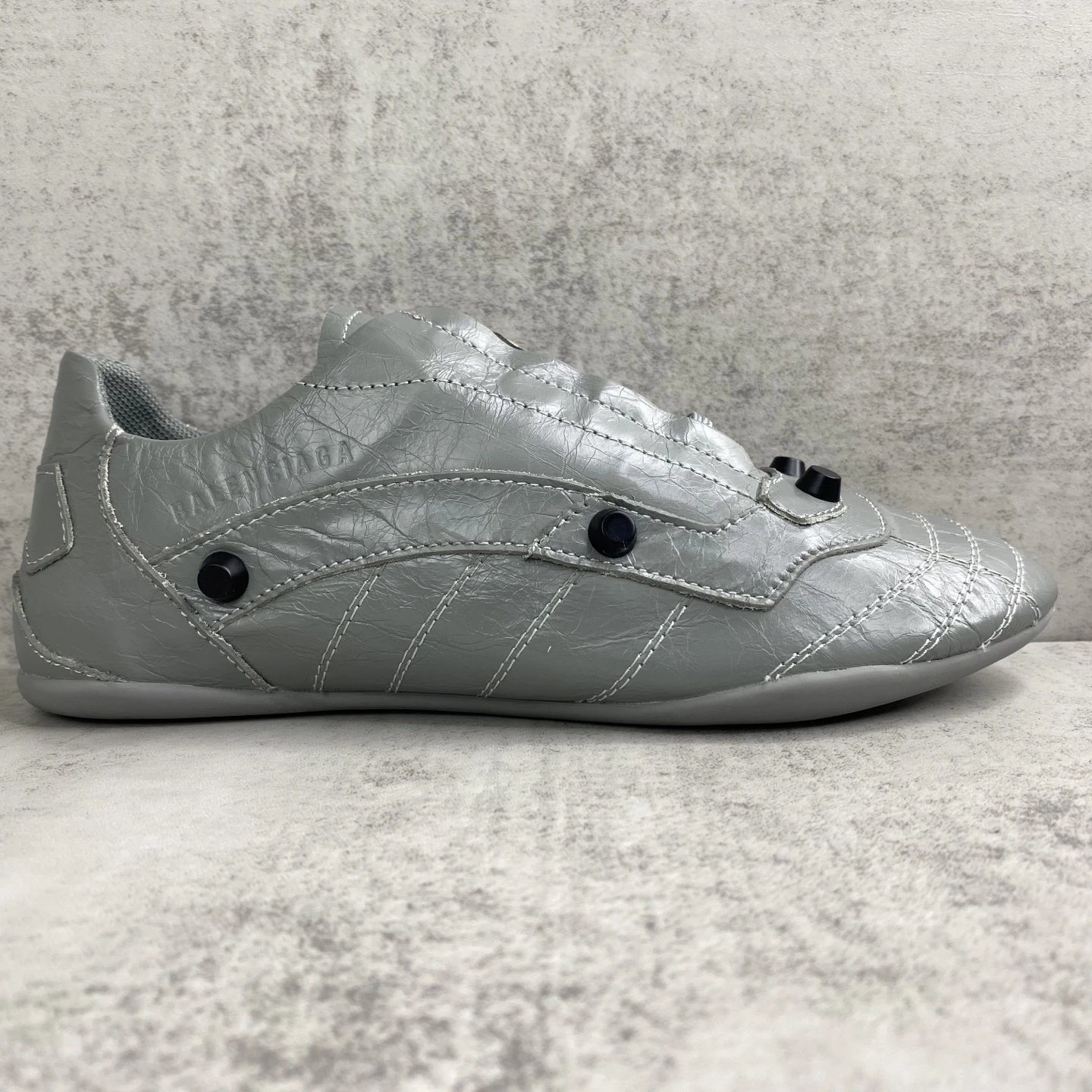 Punk Leather Lace-Up Sneakers with Studs Steel Gray - Gallery Image 6 - Detailed View