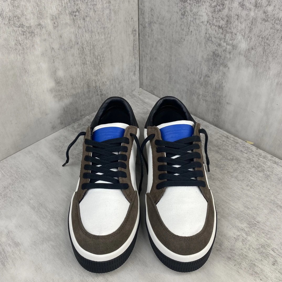 Low Vulcanized Canvas Sneakers Suede Trim White Mocha - Gallery Image 4 - Detailed View