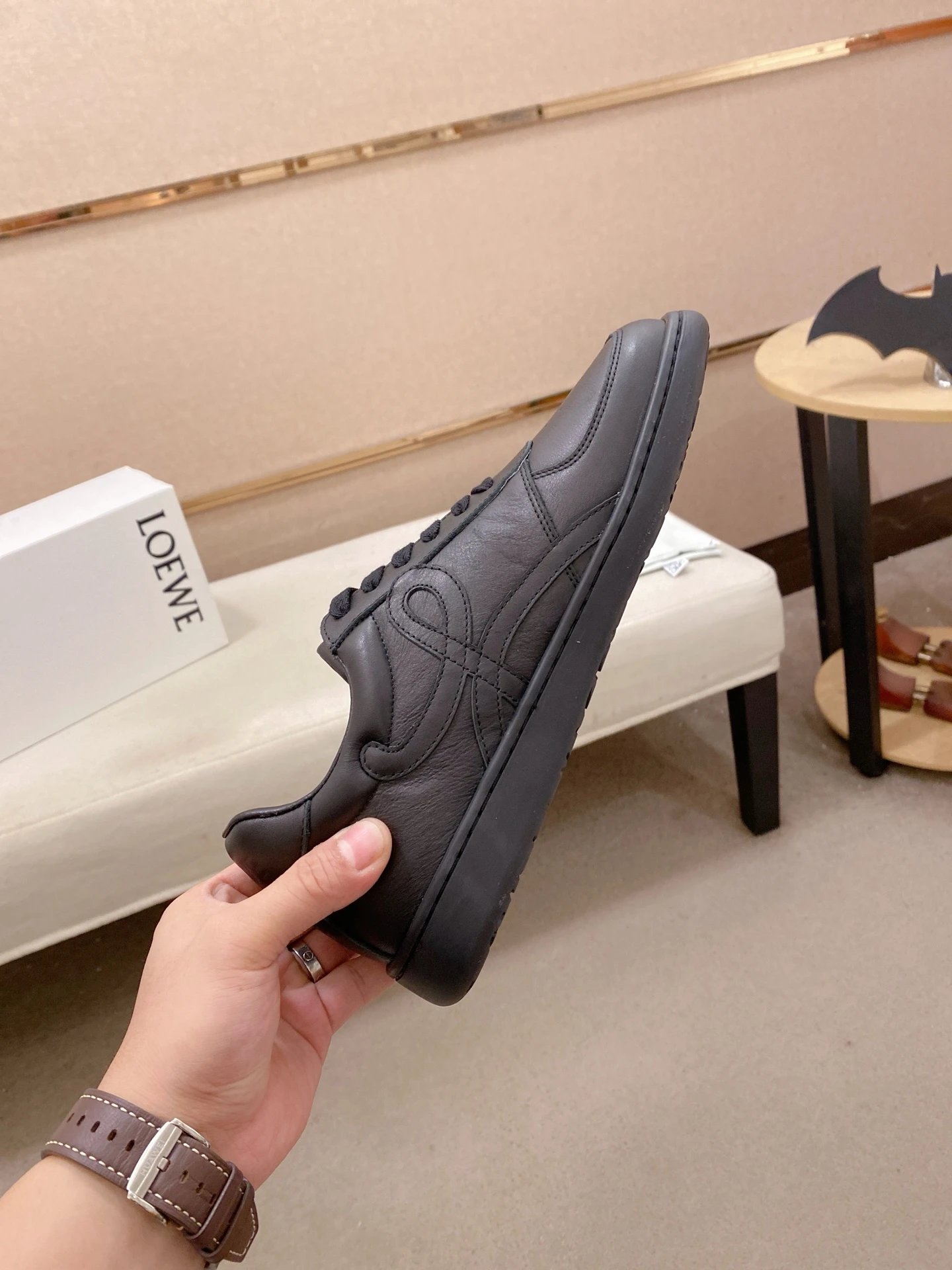 Loewe Leather Sneakers Black - Gallery Image 5 - Detailed View