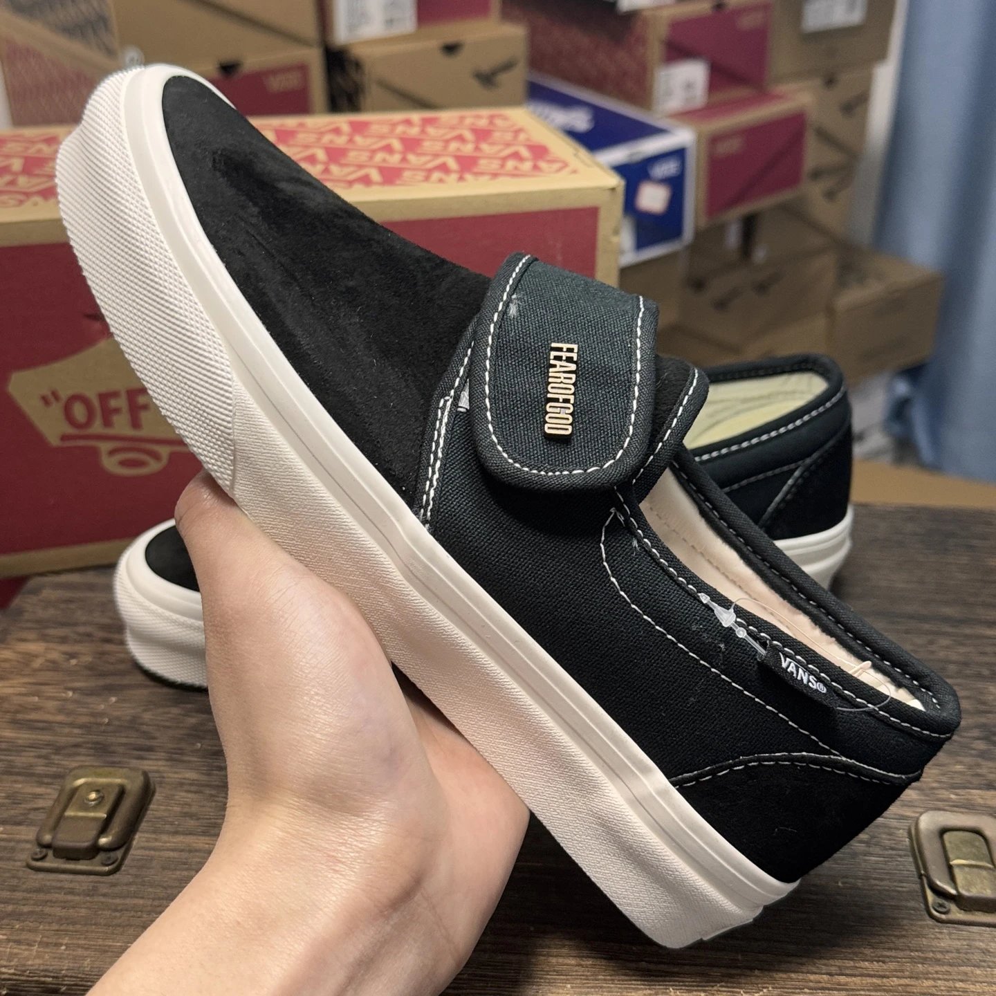 Suede Slip On Sneakers Jet Black - Gallery Image 7 - Detailed View