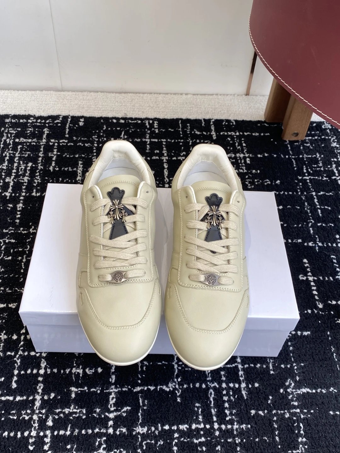 Retro Leather Trainer Sneakers Cream Beige - Gallery Image 3 - Detailed View