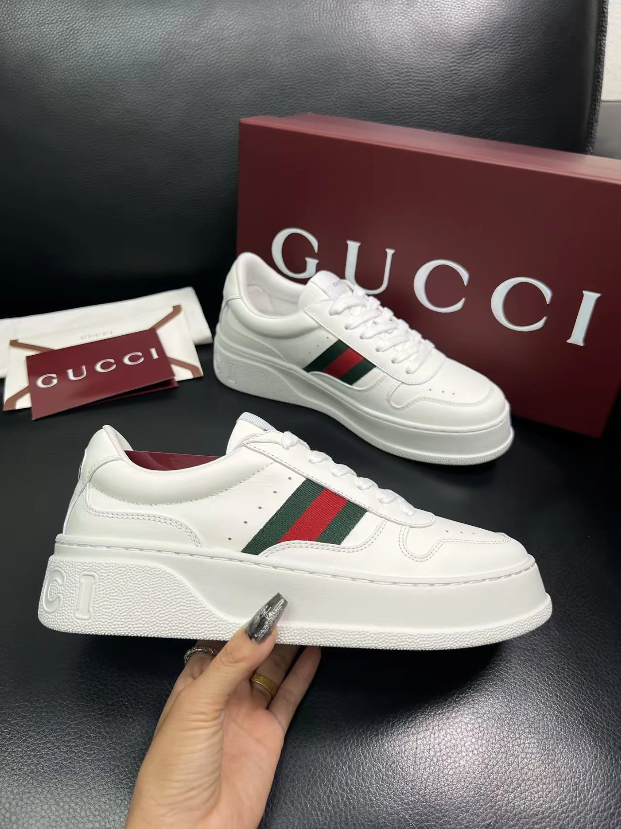 Gucci Men's Platform Sneakers Stylish White - Gallery Image 4 - Detailed View