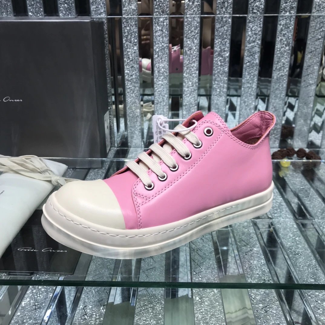 Rick Owens Leather Sneakers Pink - Gallery Image 6 - Detailed View