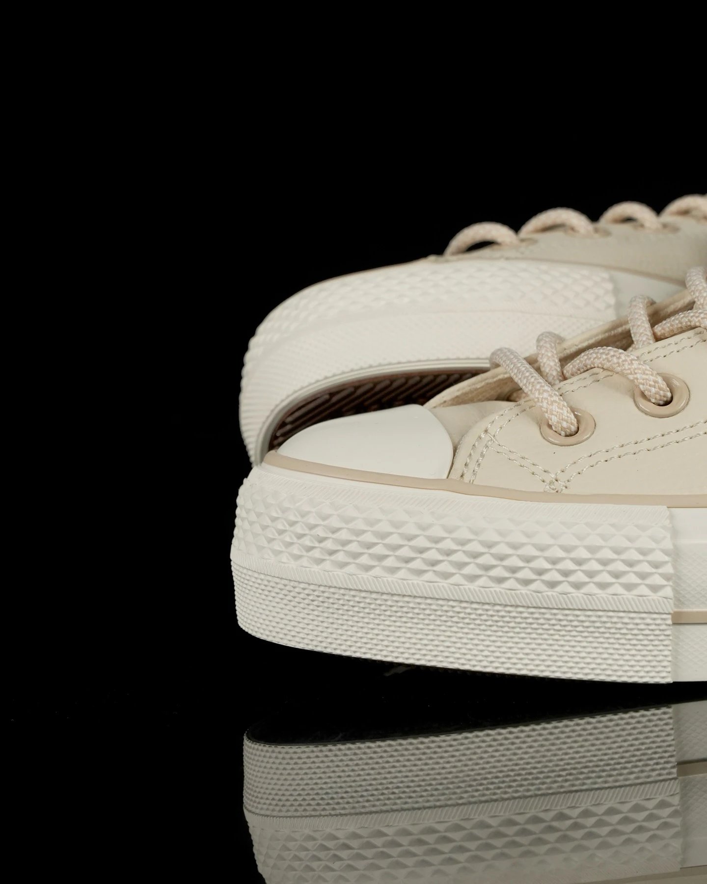 Platform Leather High Top Sneakers Cream Ivory - Gallery Image 9 - Detailed View