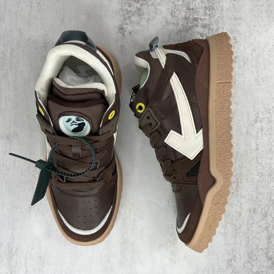 Retro Arrow Leather Mesh Sneakers Coffee Brown - Gallery Image 3 - Detailed View