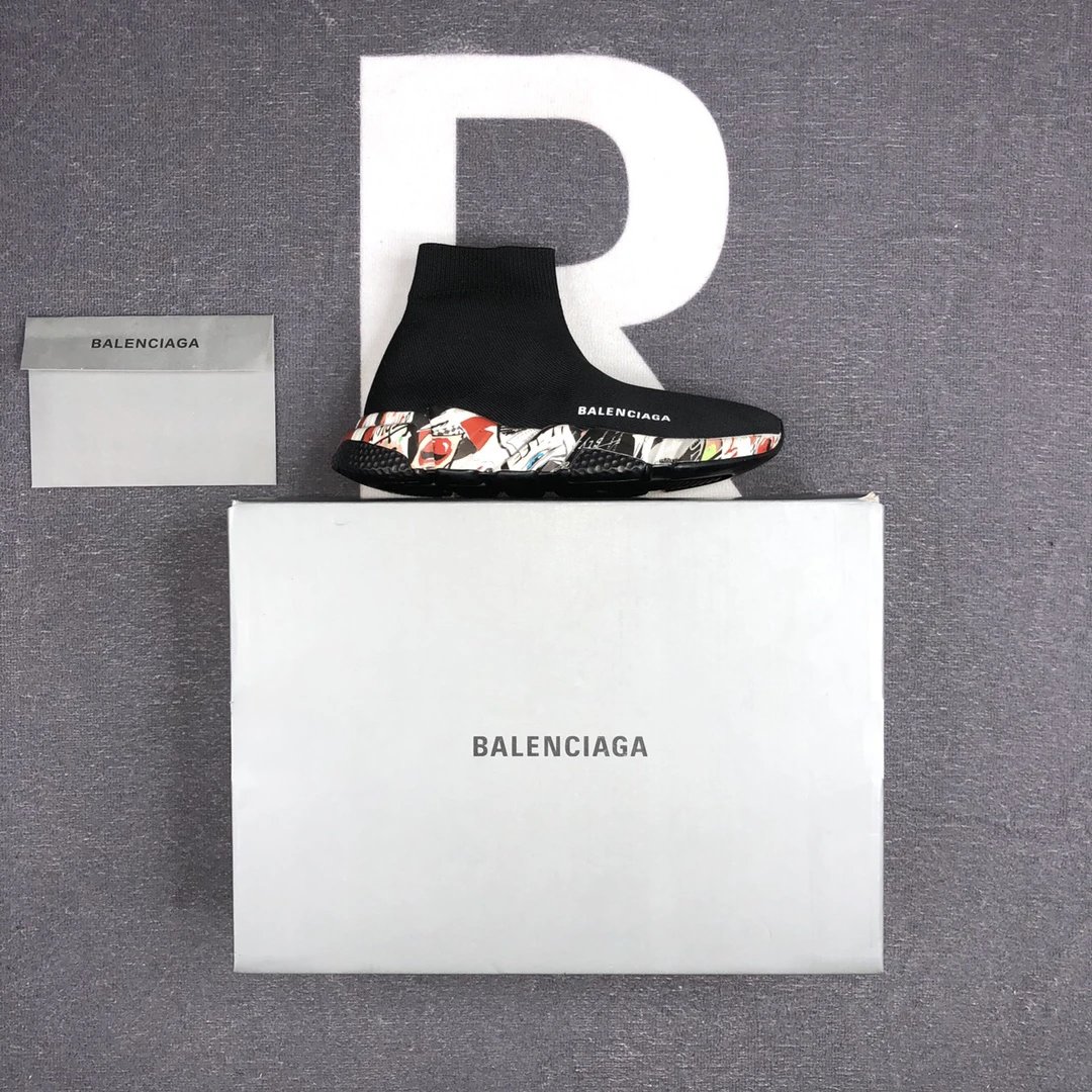 Speed Sock Sneakers Knit Breathable TPU Sole Black Multi - Gallery Image 1 - Detailed View