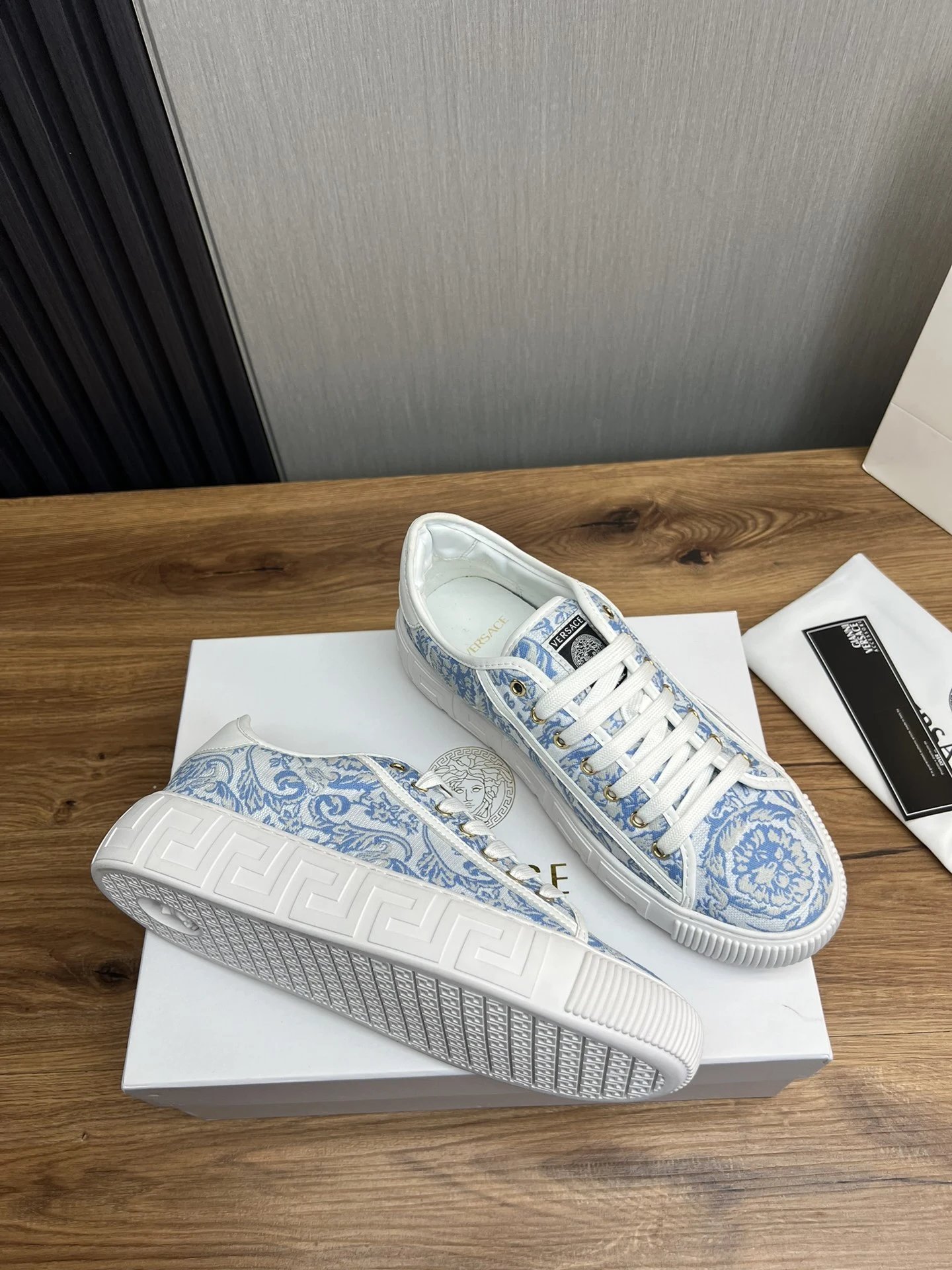 Baroque Leather Sneakers Sky Blue - Gallery Image 5 - Detailed View