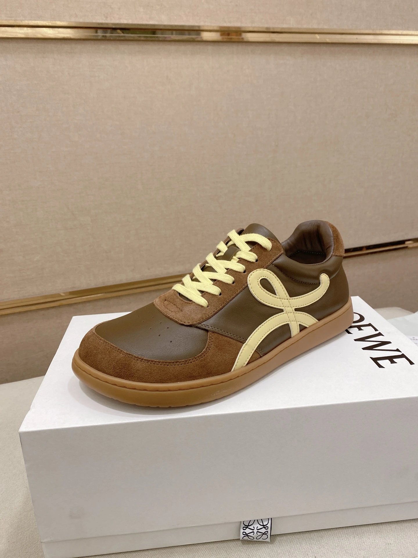 Loewe Brown Leather Sneakers Beige Accent - Gallery Image 1 - Detailed View